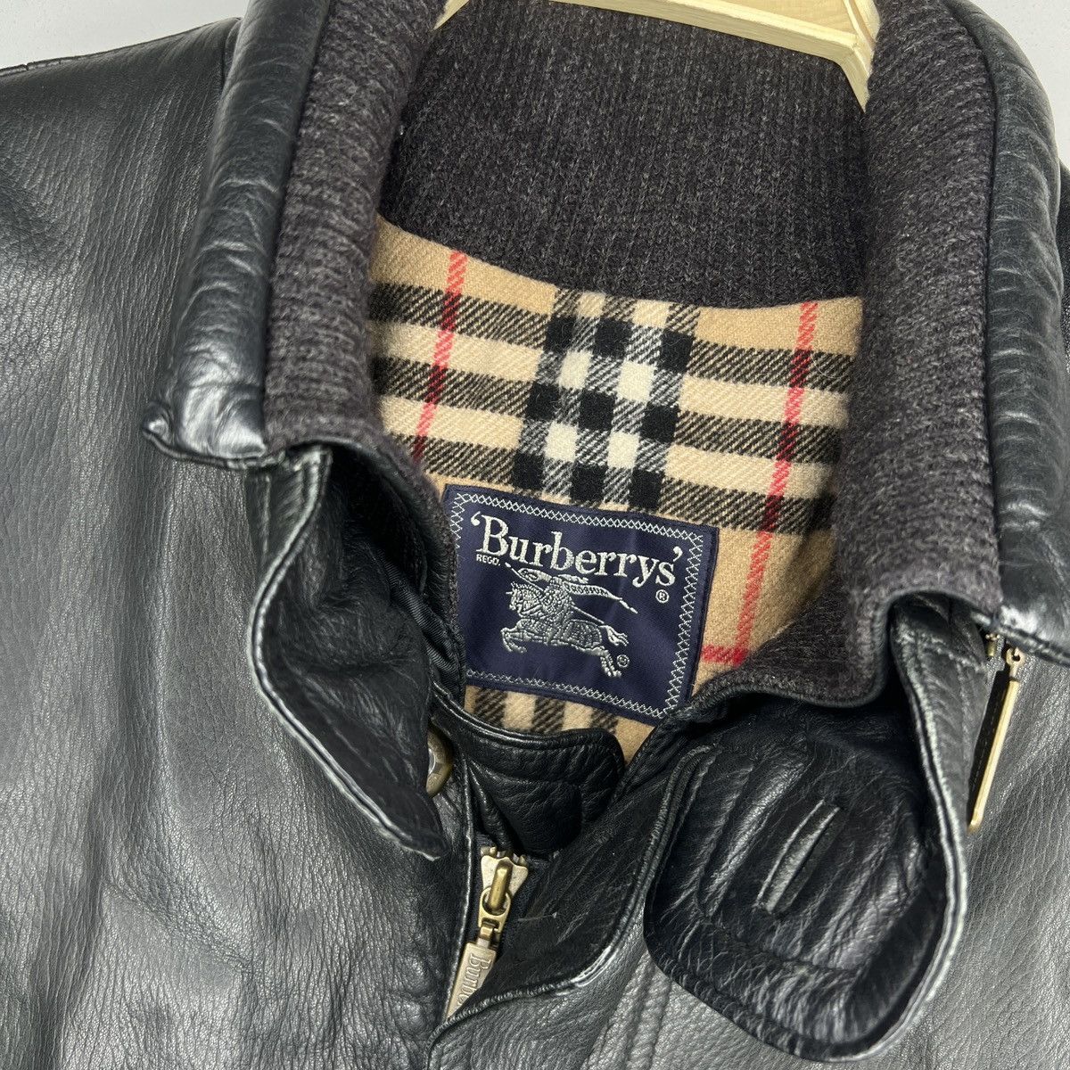 Burberry Burberrys Leather Jacket Coat Black Classic Nova Check Size US XL / EU 56 / 4 - 3 Thumbnail