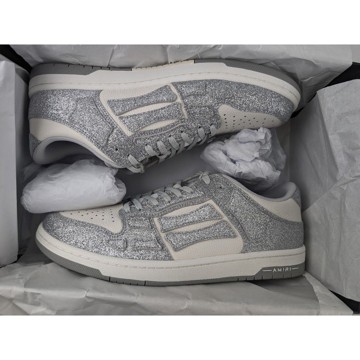 Amiri o1rshd1 Shimmer Skeleton Top Low Sneaker in Silver/White Size US 11 / EU 44 - 18 Thumbnail