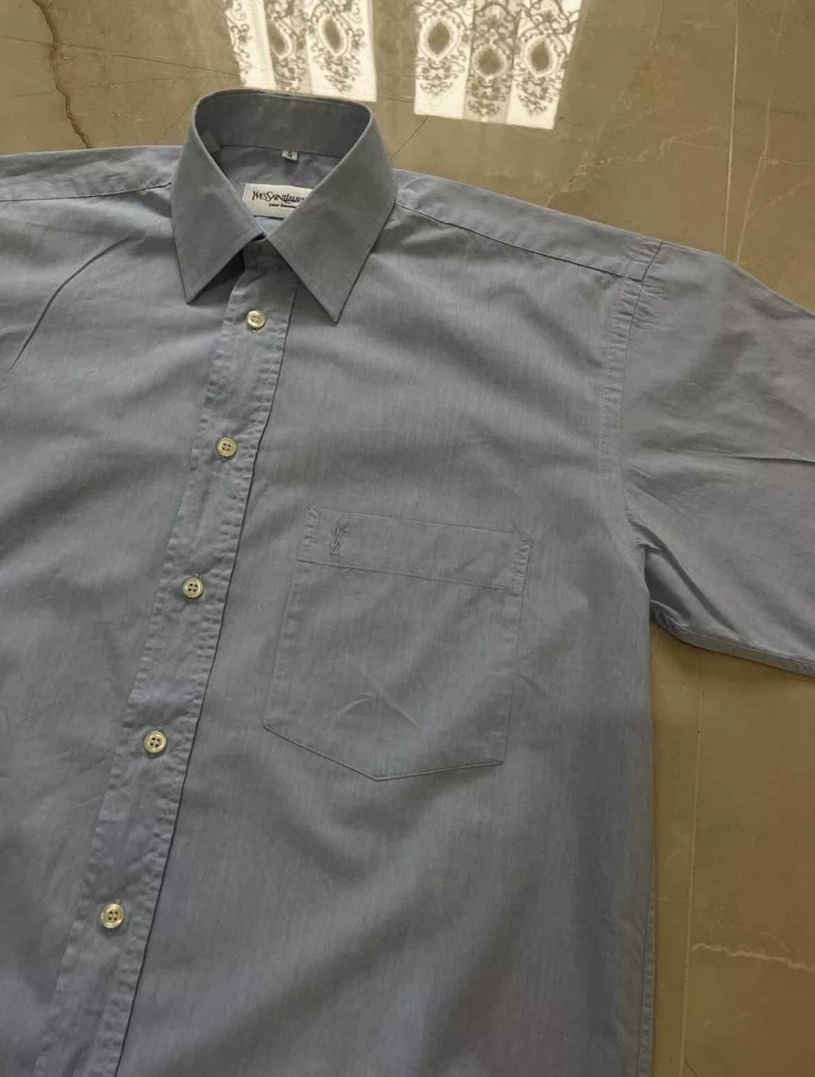 Vintage × Yves Saint Laurent VTG shirt Yves Saint Laurent blue short sleeve Size US M / EU 48-50 / 2 - 2 Thumbnail