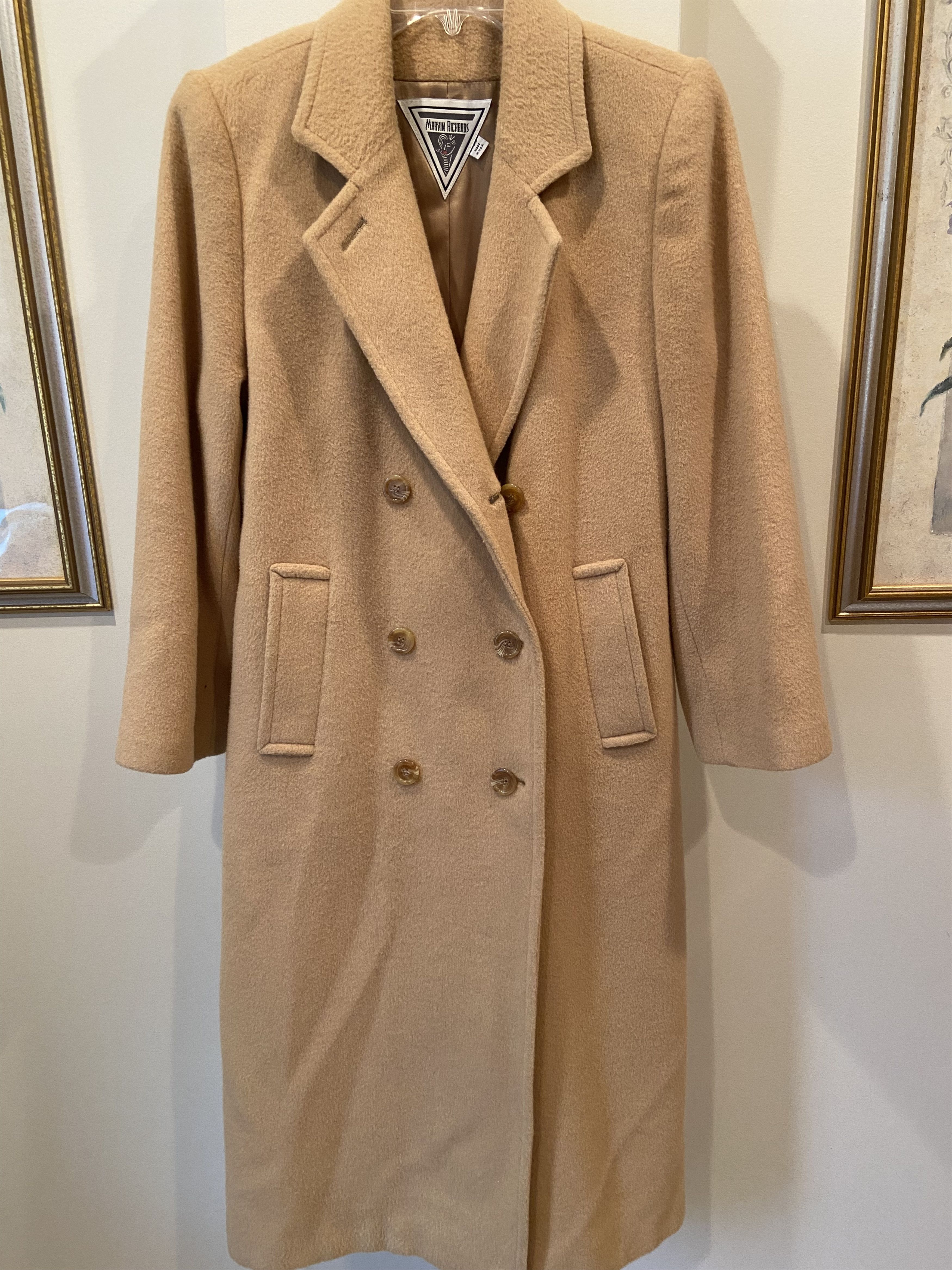 image of Vintage Marvin Richards Tan Overcoat-Wool Blend-Sz 4P, Women's (Size Small)