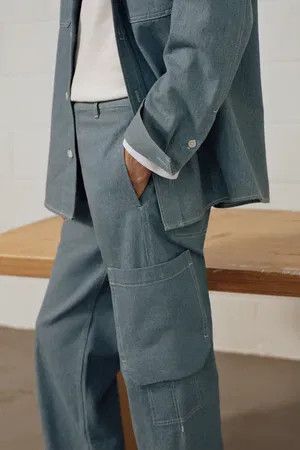 Cos Cos Mens Organic Cotton Denim Cargo Trousers 34 Light blue Size US 34 / EU 50 - 4 Thumbnail
