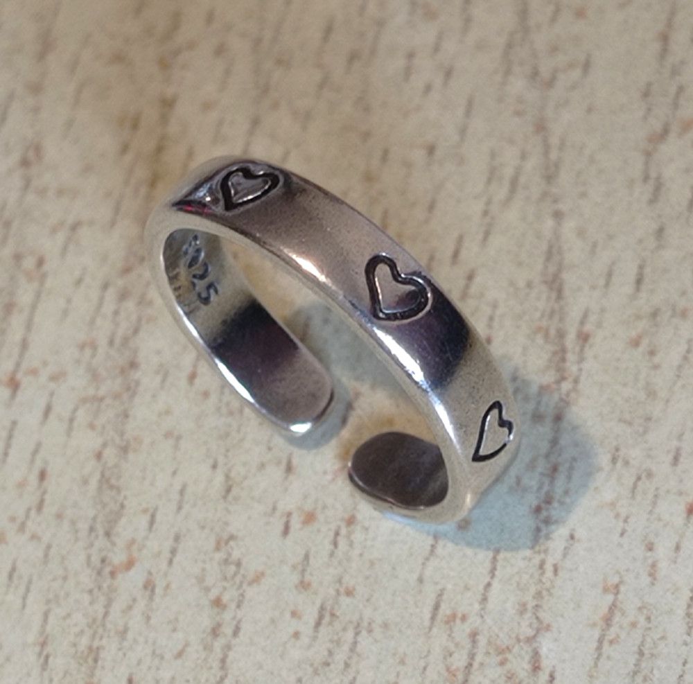 Designer × Vintage Vintage Punk Romance Heart Engraved Silver Ring Unique Rave Size ONE SIZE - 3 Thumbnail