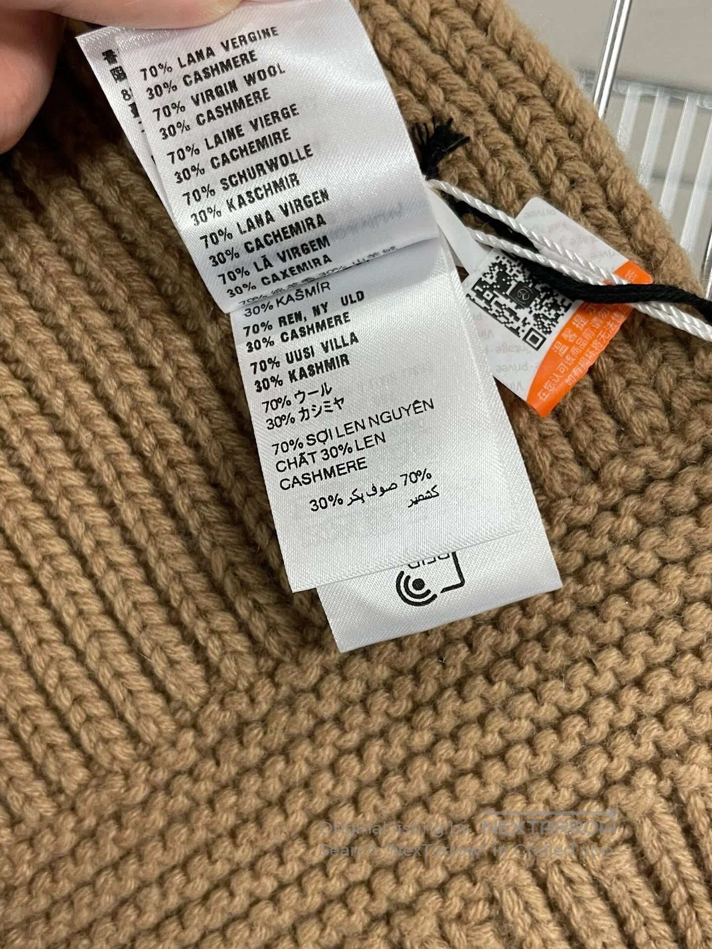 Miu Miu MiuMiu Camel Ribbed Knit Logo Scarf. Size ONE SIZE - 7 Thumbnail