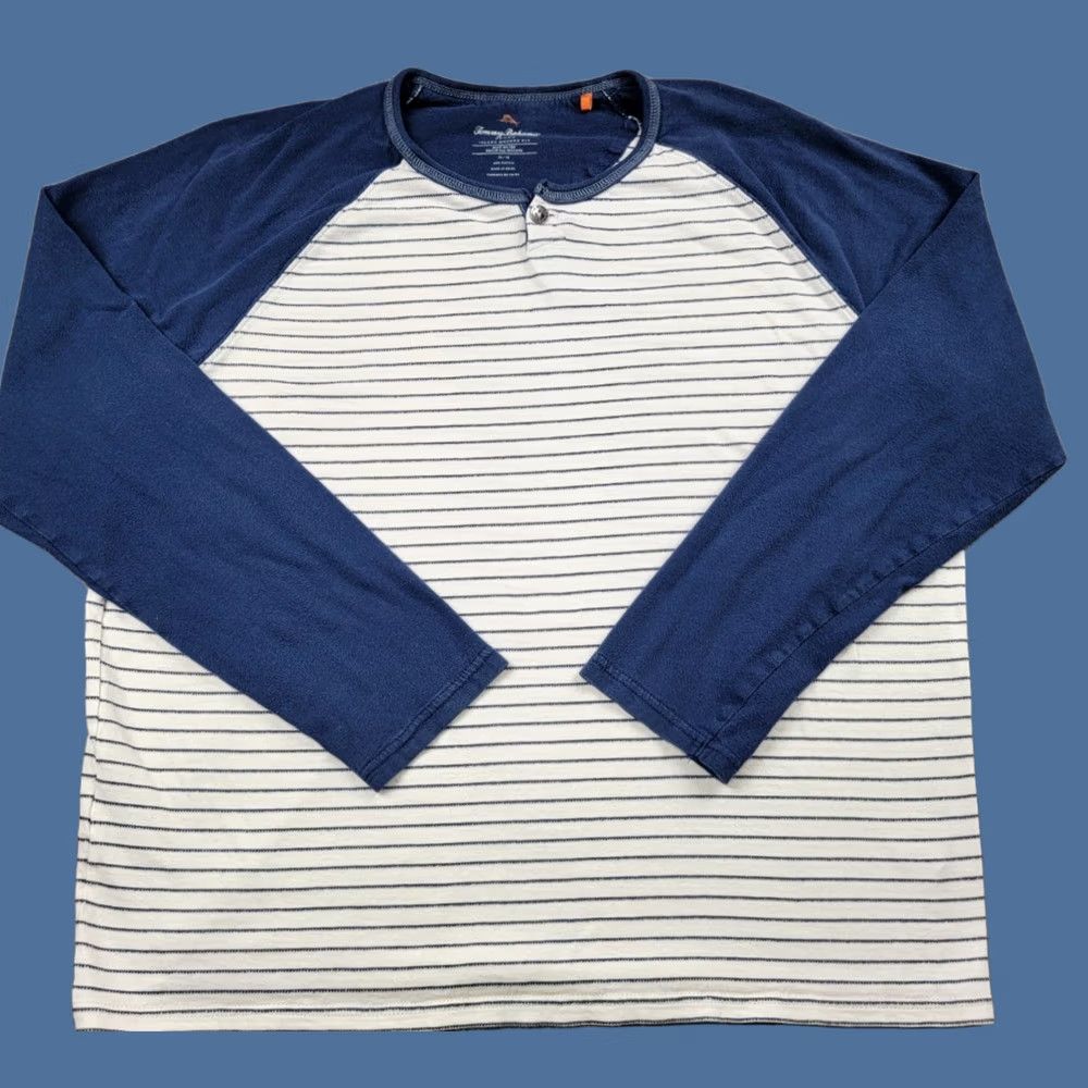 Tommy Bahama Tommy Bahama Jeans Shirt Mens XL Island Modern Fit White Blue Stripe Henley Shirt Mens XL Blue Stripe Henley Size US XL / EU 56 / 4 - 1 Thumbnail