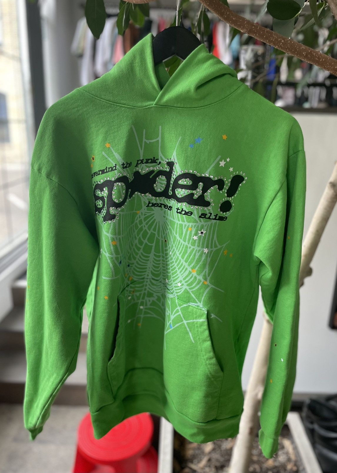 Sp5der Sp5der Punk V2 Rhinestone Hoodie Bright Green Size US M / EU 48-50 / 2 - 3 Thumbnail
