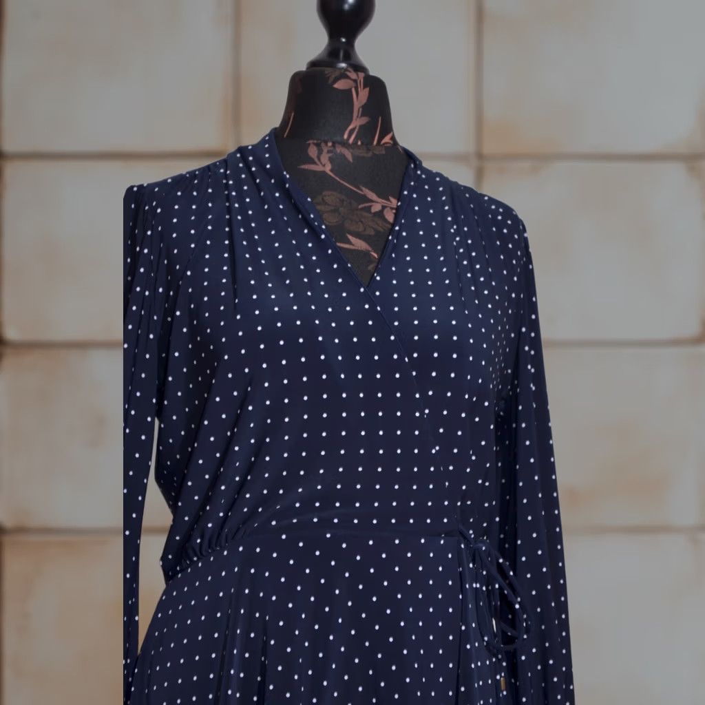 Ralph Lauren Lauren Ralph Lauren Blouse Women’s Navy Polka Dot Faux Wrap Peplum Long Sleeve S Size S / US 4 / IT 40 - 1 Thumbnail
