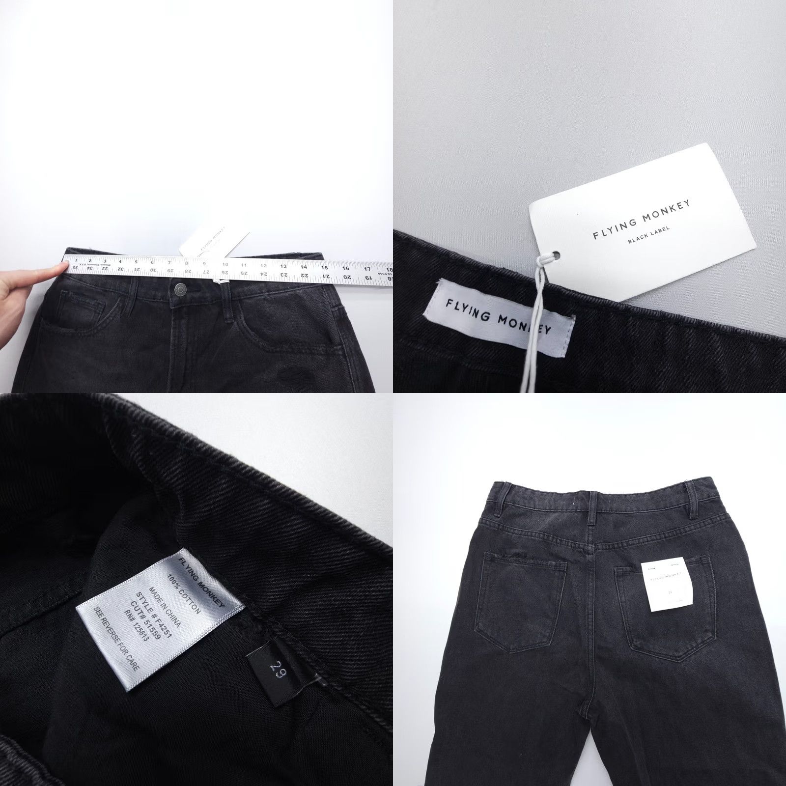 Vintage Flying Monkey Black Label Hgh Rise Straight Jeans Womens 29 x 28 Distressed NWT Size 29" - 8 Thumbnail