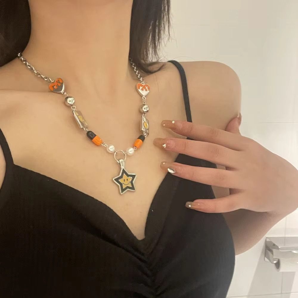 Jewelry Punk Smile Star Heart Clavicle Chain Necklace Size ONE SIZE - 10 Thumbnail