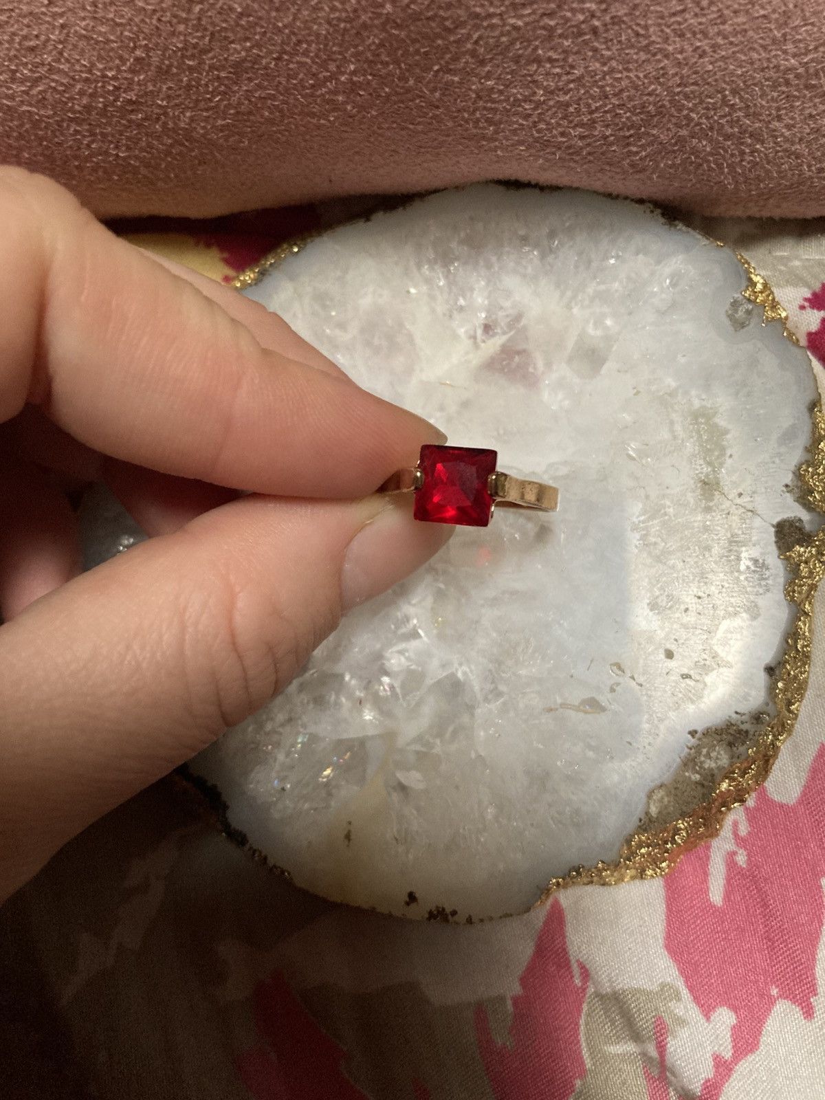 Other Square red gemmed gold plated ring Size ONE SIZE - 2 Thumbnail