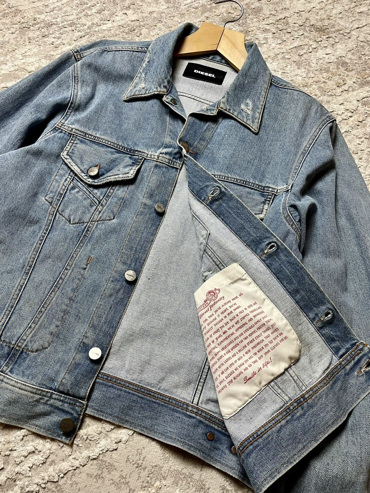Diesel Diesel Mens Blue "D-Robyn" Distressed Denim Jacket Size US L / EU 52-54 / 3 - 8 Thumbnail