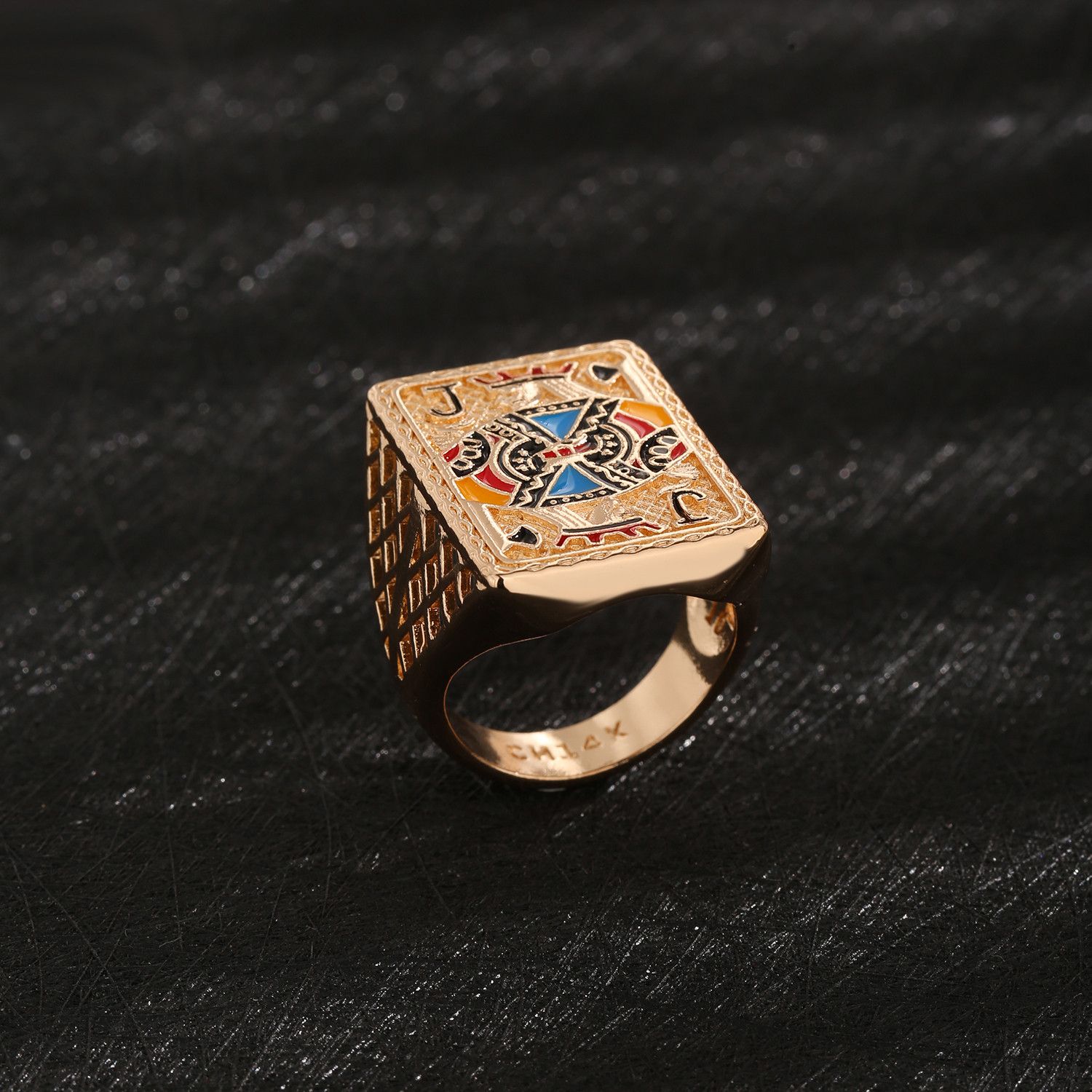 Other SIZE 9 14K Gold Plated Zircon Spade Black Jack Poker Ring Size ONE SIZE - 2 Thumbnail