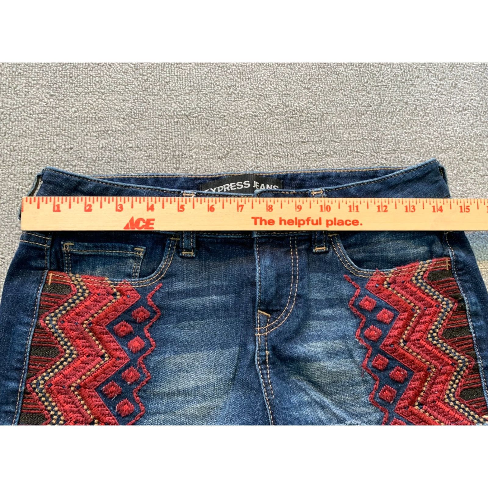 Express Express Jeans Women's Shorts Denim Blue Embroidered Size 00 Denim Blue Embroidered Shorts Size 24" / US 00 / IT 34 - 4 Thumbnail