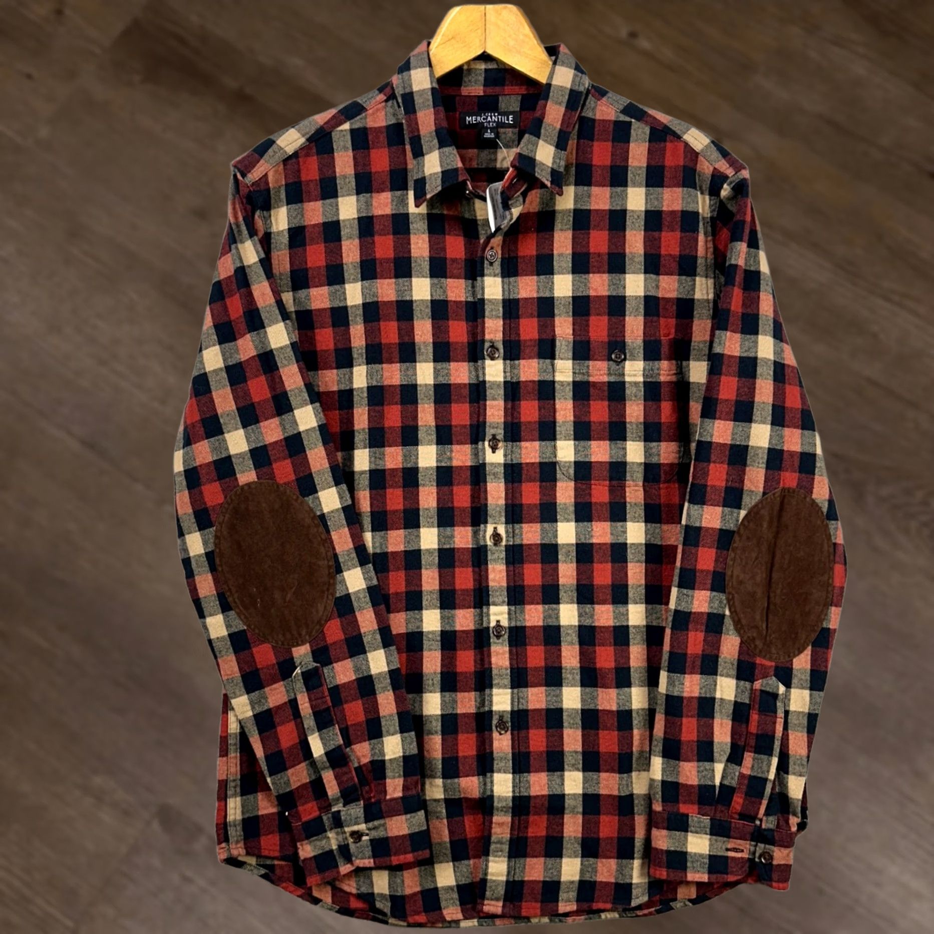 Vintage J Crew Mercantile Flannel Shirt Button Up Mens Large Red Plaid Elbow Patch NEW Size US L / EU 52-54 / 3 - 1 Thumbnail