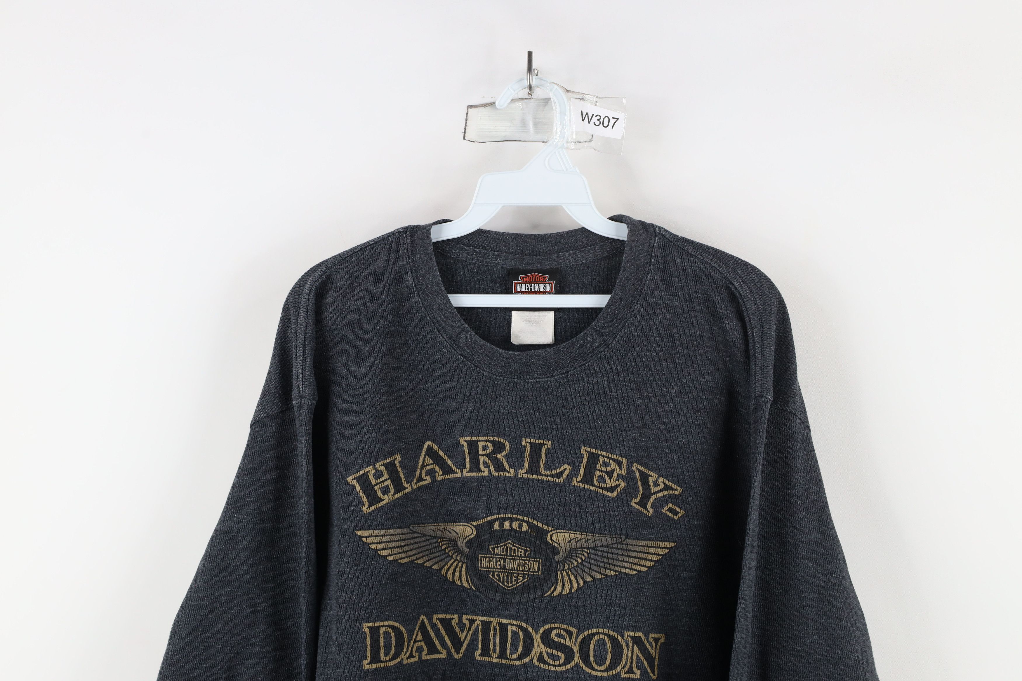 Harley Davidson Vintage Harley Davidson Waffle Knit Long Sleeve T-Shirt Gray Size US XL / EU 56 / 4 - 2 Thumbnail