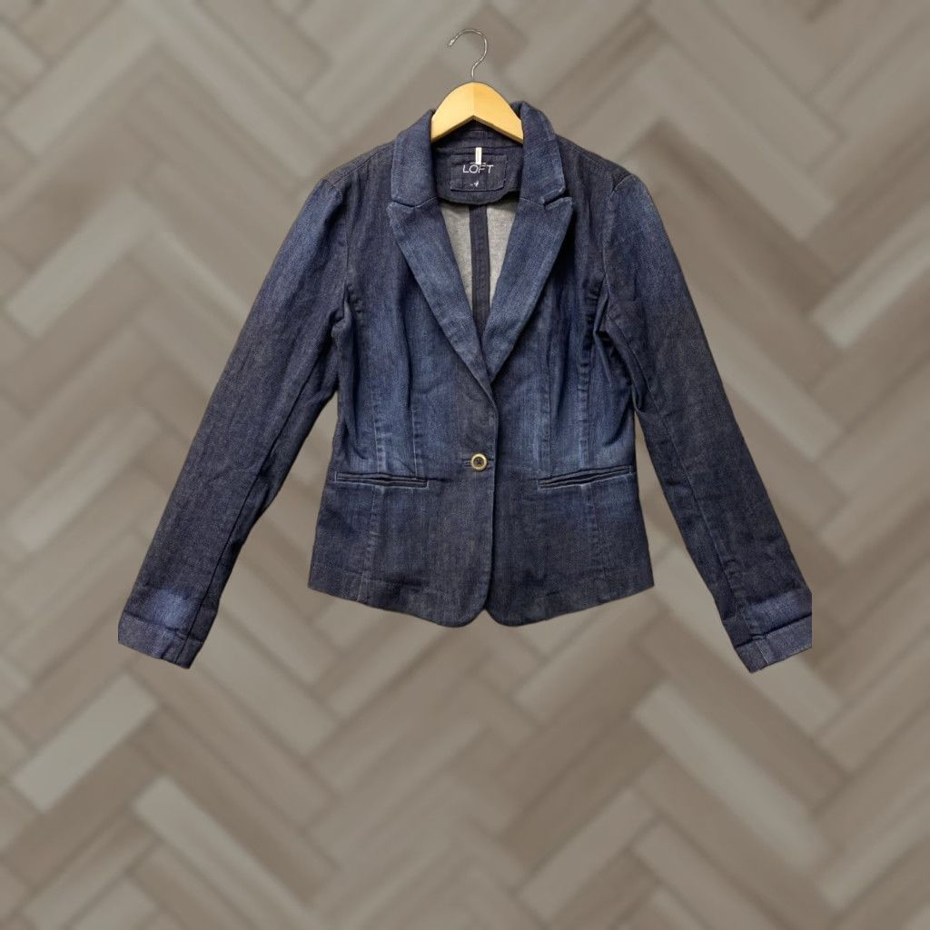 Loft VINTAGE LOFT Women Blazer Jacket Casual Workwear Party Denim Blue Size 4 Size 27" / US 4 / IT 40 - 1 Thumbnail
