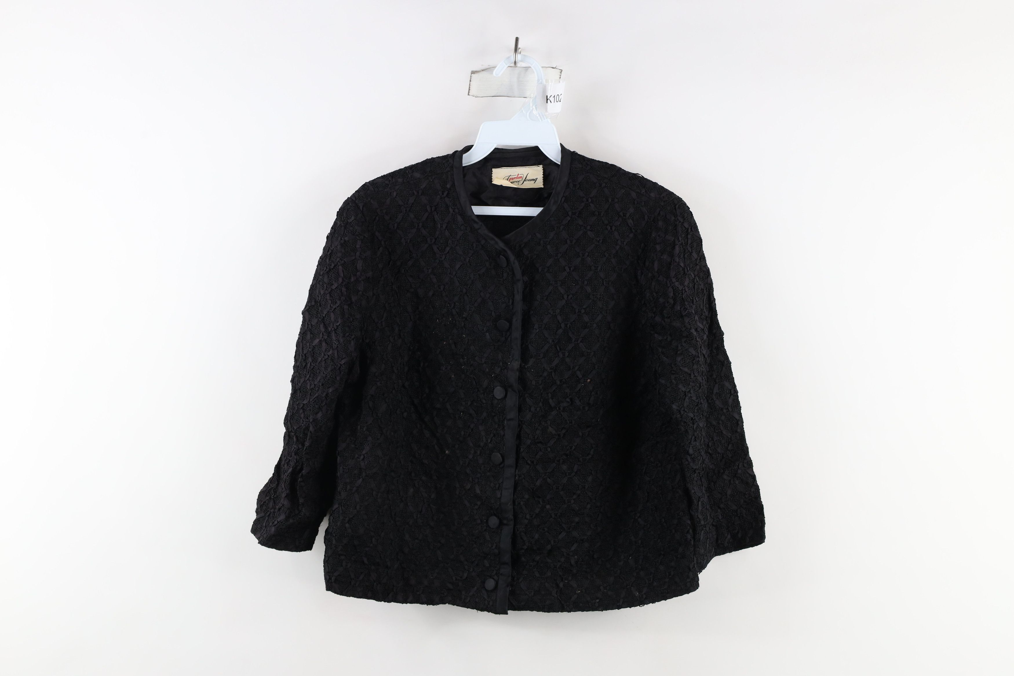 Vintage Vintage 50s 60s Rockabilly Texture Satin Trim Blazer Jacket Size M / US 6-8 / IT 42-44 - 1 Thumbnail