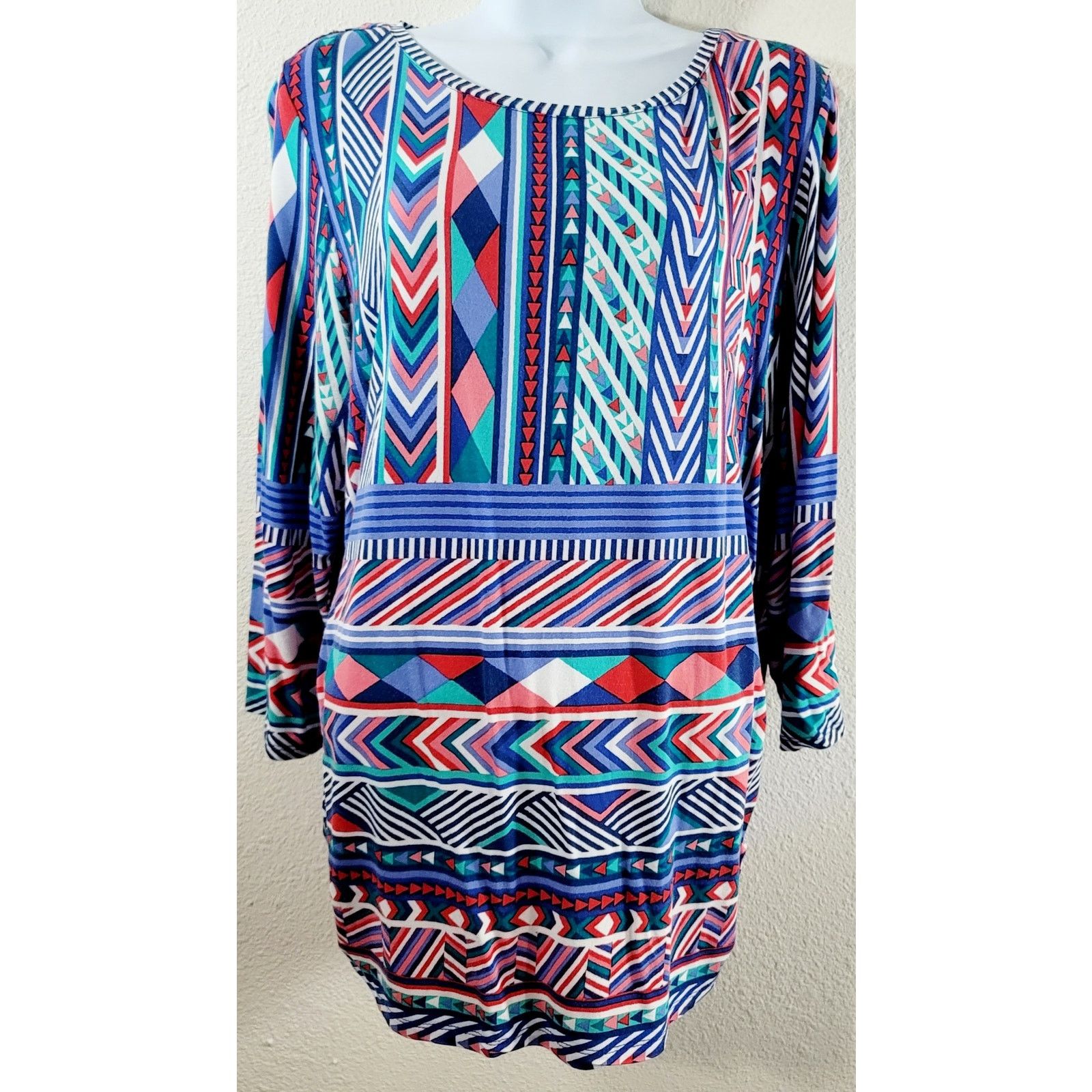 Other Ruby Rd. Blue Pink Arrow Geo Print Top XL Lightweight Ruched Size XL / US 12-14 / IT 48-50 - 1 Thumbnail