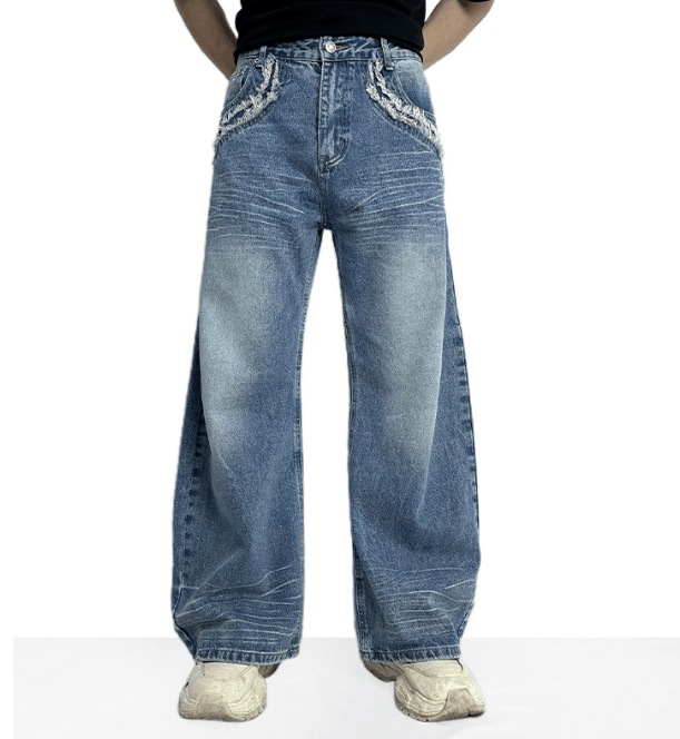 Jean American washed raw edge whisker casual scimitar jeans Size US 32 / EU 48 - 1 Thumbnail
