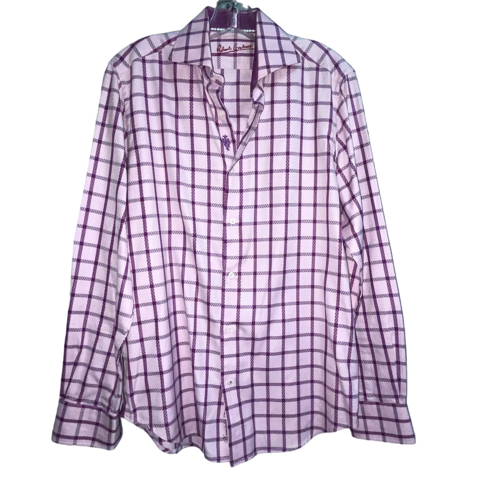 Robert Graham Robert Graham Button Down Flip Cuffs Sz Medium Purple Plaid Size US M / EU 48-50 / 2 - 7 Thumbnail