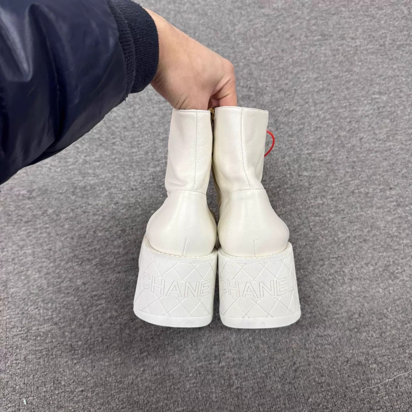 Chanel Chanel White Leather Platform Lace-up Martin Boots 39 98 New Size US 8.5 / IT 38.5 - 4 Thumbnail