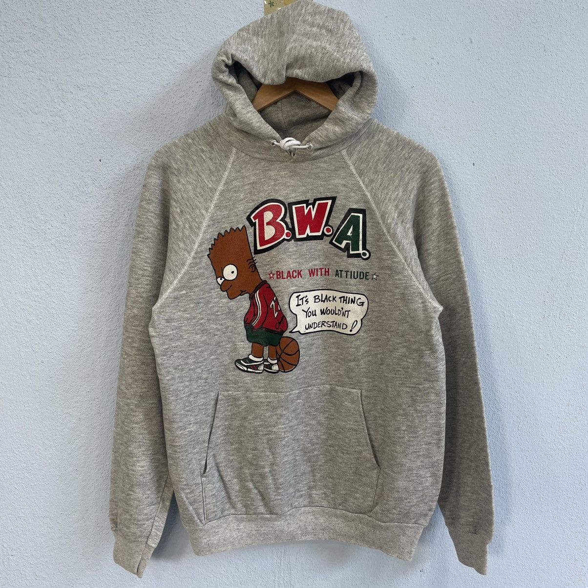 Vintage Vintage 90s Bootleg BWA black bart simpson NWA parody hoodie Size US L / EU 52-54 / 3 - 1 Thumbnail