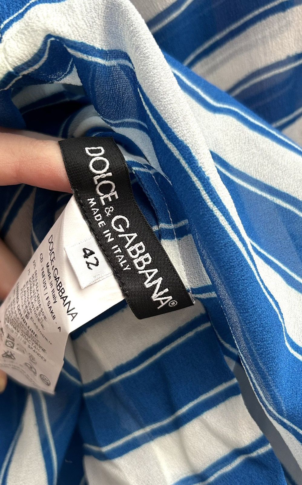 Dolce & Gabbana Dolce & Gabbana Silk Striped Dress Blue White 3/4 Sleeve Size M / US 6-8 / IT 42-44 - 9 Thumbnail