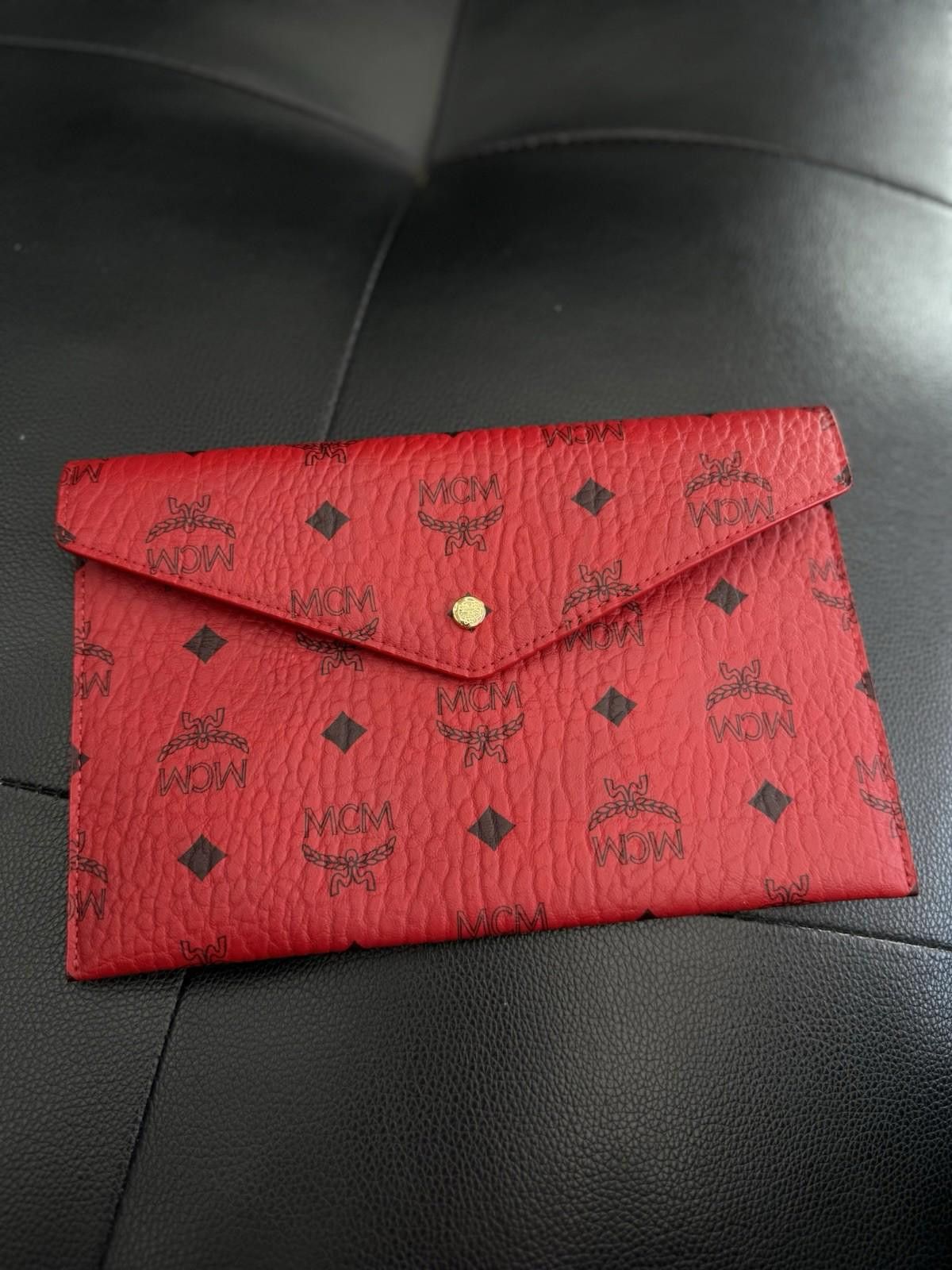 MCM MCM GHW Pouch Clutch Coated Canvas Red 100% Authentic Women Size ONE SIZE - 2 Thumbnail