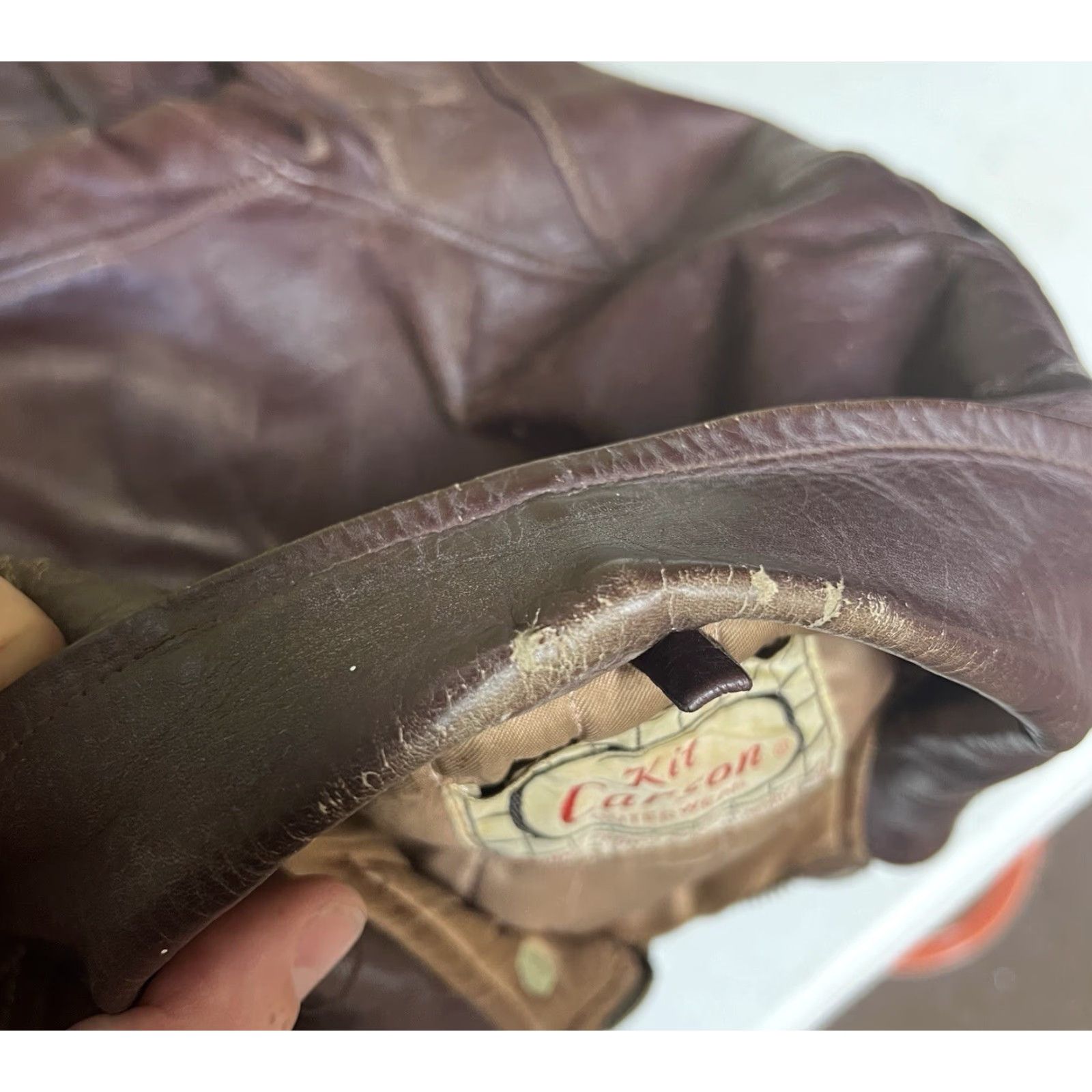 Vintage VINTAGE Kit Karson Jacket Leather Zip Bomber 42 Mens Brown 1940s 1950s Western True Vintage Full Zip Short Sleeve Long Sleeves Casual Size US XS / EU 42 / 0 - 4 Thumbnail
