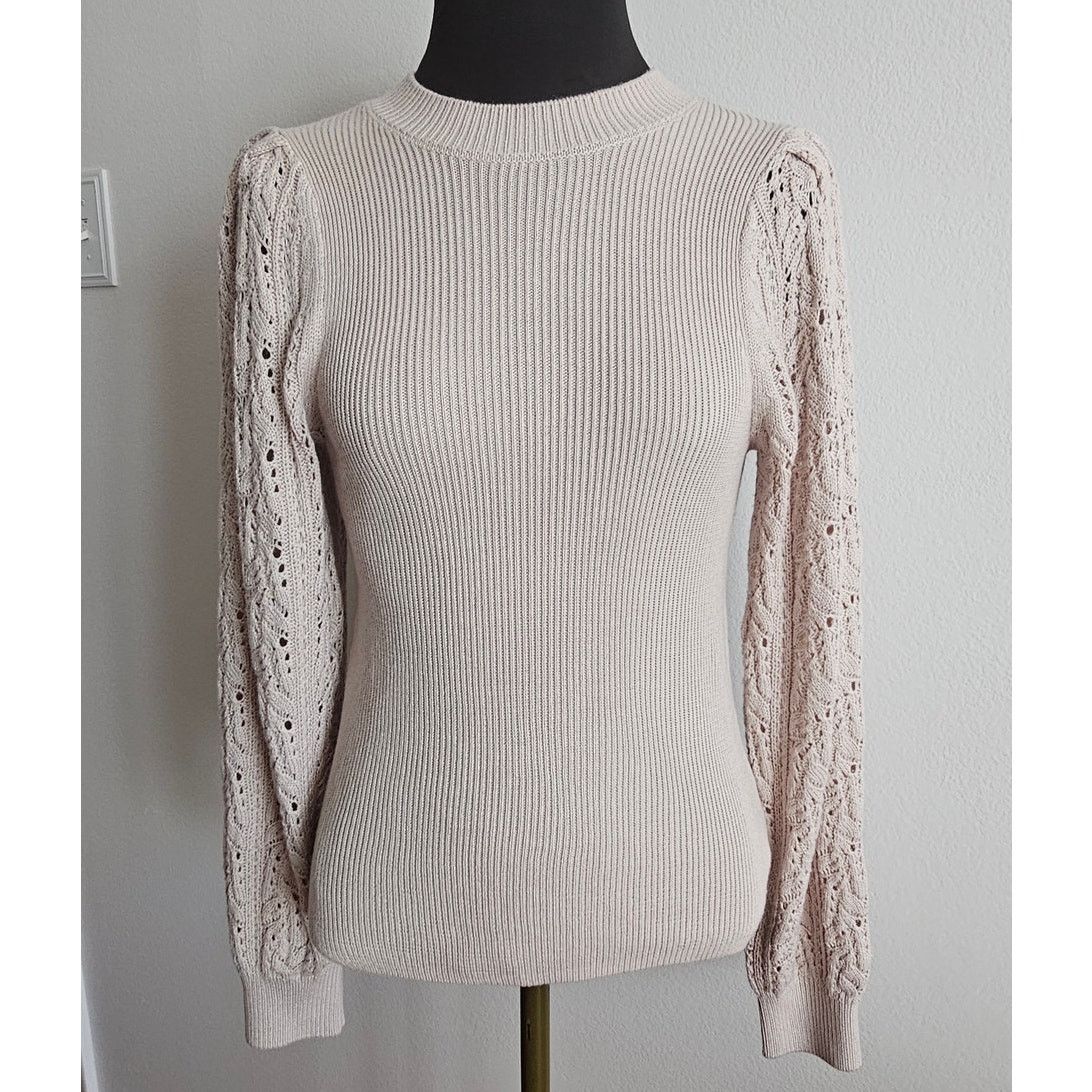 Splendid NWT Splendid Phoebe Pointelle Oat Heather Sweater XS $148 Size XS / US 0-2 / IT 36-38 - 3 Thumbnail