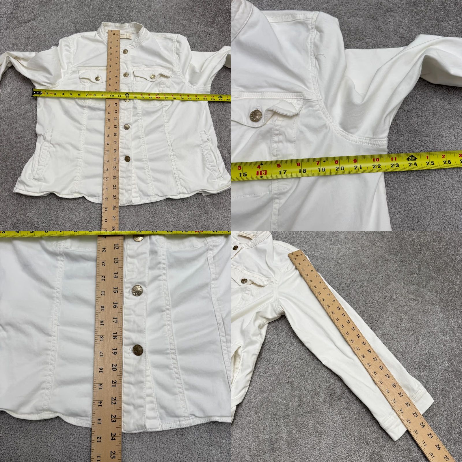 Vintage Chico's Jacket Women 3/XL White Denim Floral Embroidered Style Button Collarless Size XL / US 12-14 / IT 48-50 - 9 Thumbnail