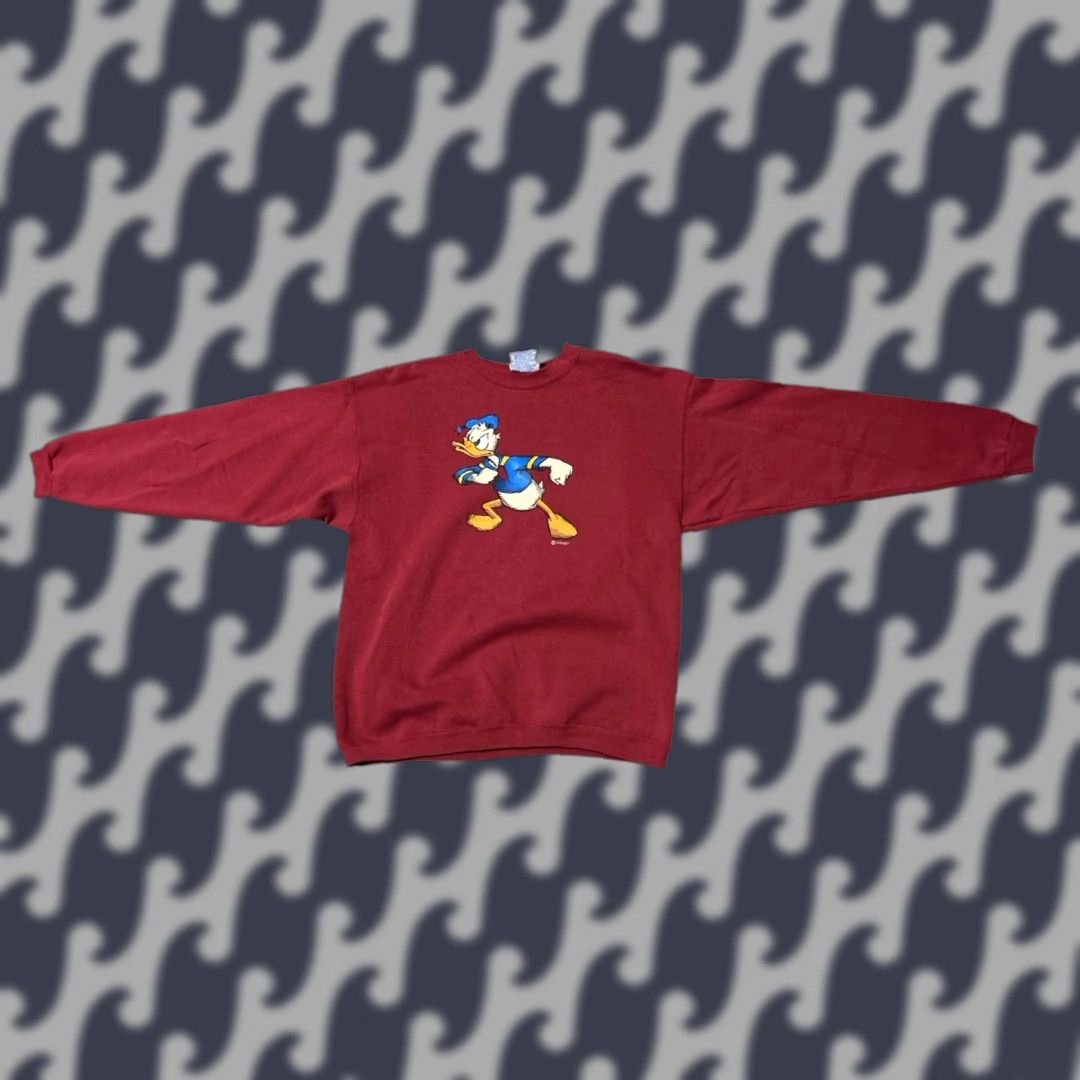 VINTAGE Disney Donald Duck Sweatshirt Mens M/L Red 1990s Hanes Cotton Blend Grunge Style USA