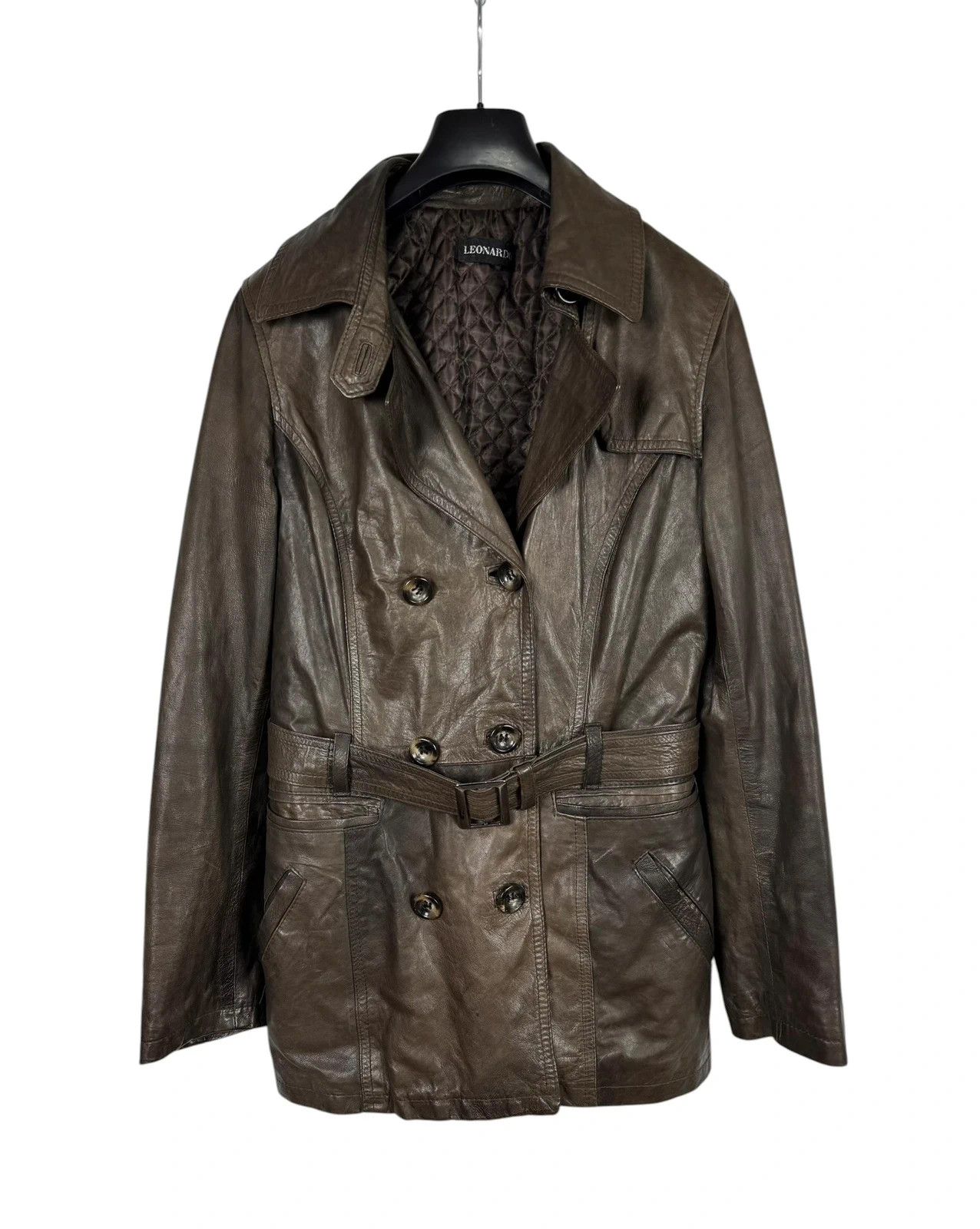 Other Leonardo Vintage Leather Coat Belted size L Size L / US 10 / IT 46 - 10 Thumbnail