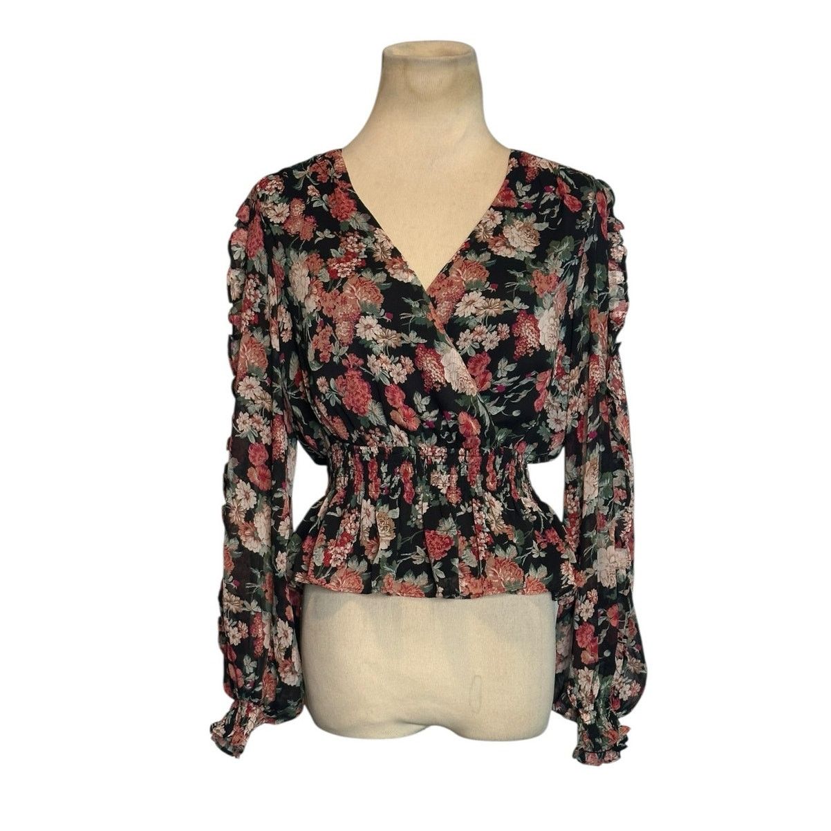 Express Express black red floral long sleeves blouse size XS Size XS / US 0-2 / IT 36-38 - 1 Thumbnail