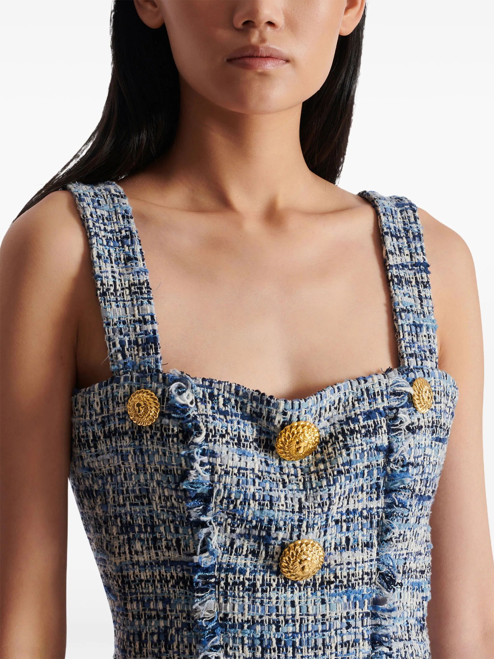 Balmain o1srvl11e1125 Tweed Mini Dress in Blue/Grey Size XS / US 0-2 / IT 36-38 - 7 Thumbnail