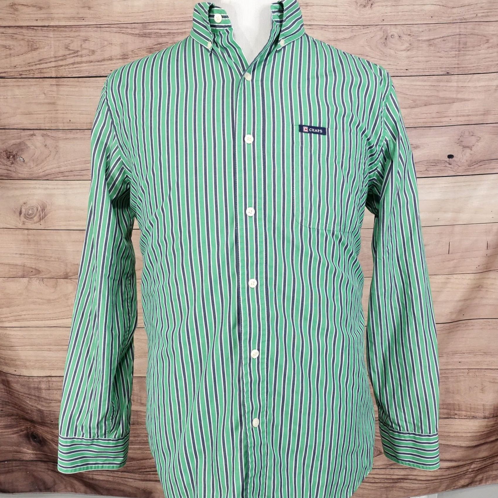 Chaps CHAPS GREEN STRIPED BUTTON-DOWN SHIRT MENS SIZE M MEDIUM Size US M / EU 48-50 / 2 - 3 Thumbnail