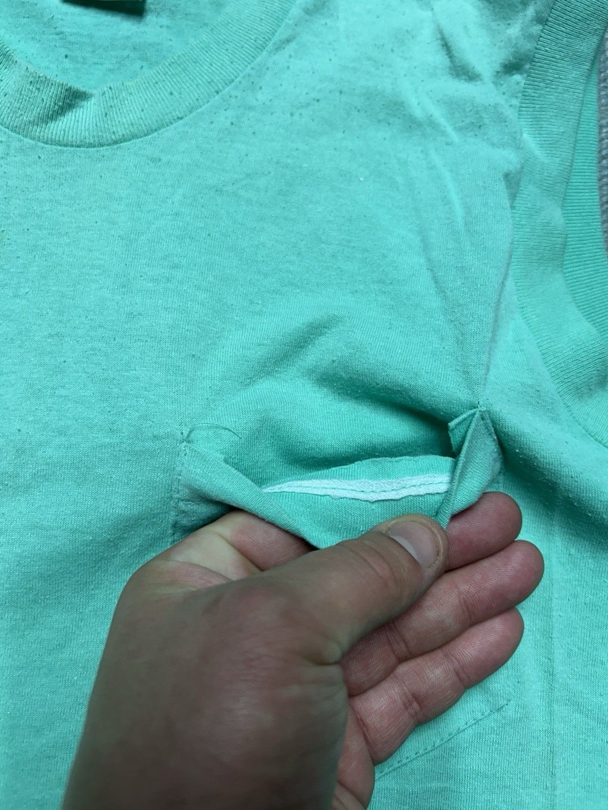 Vintage VTG 80s pocket t shirt blank mint green muscle paint soft M Size US M / EU 48-50 / 2 - 6 Thumbnail