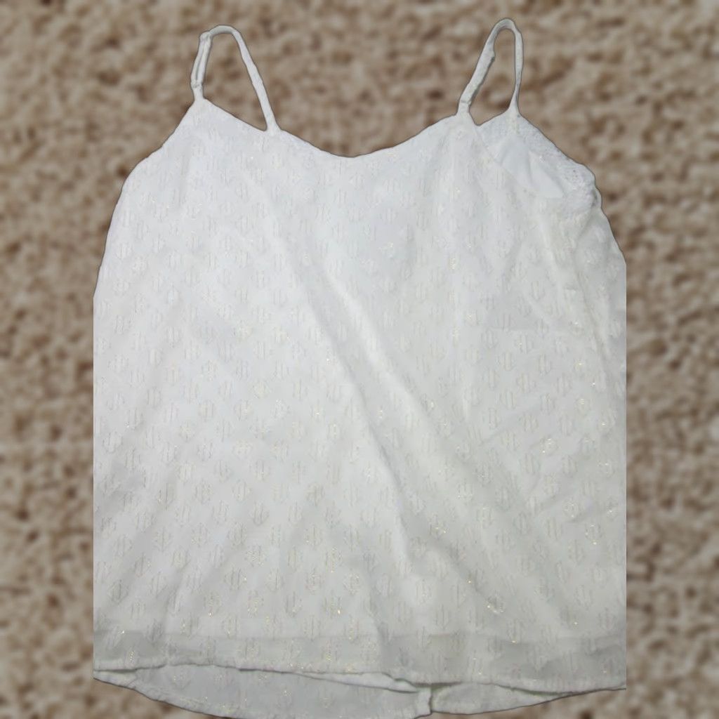 Vintage Maurices Womens Size S Cami Tank White Glitter Adjustable Strap Button Front Front Button Casual Geometric Pattern NWT Size S / US 4 / IT 40 - 1 Thumbnail