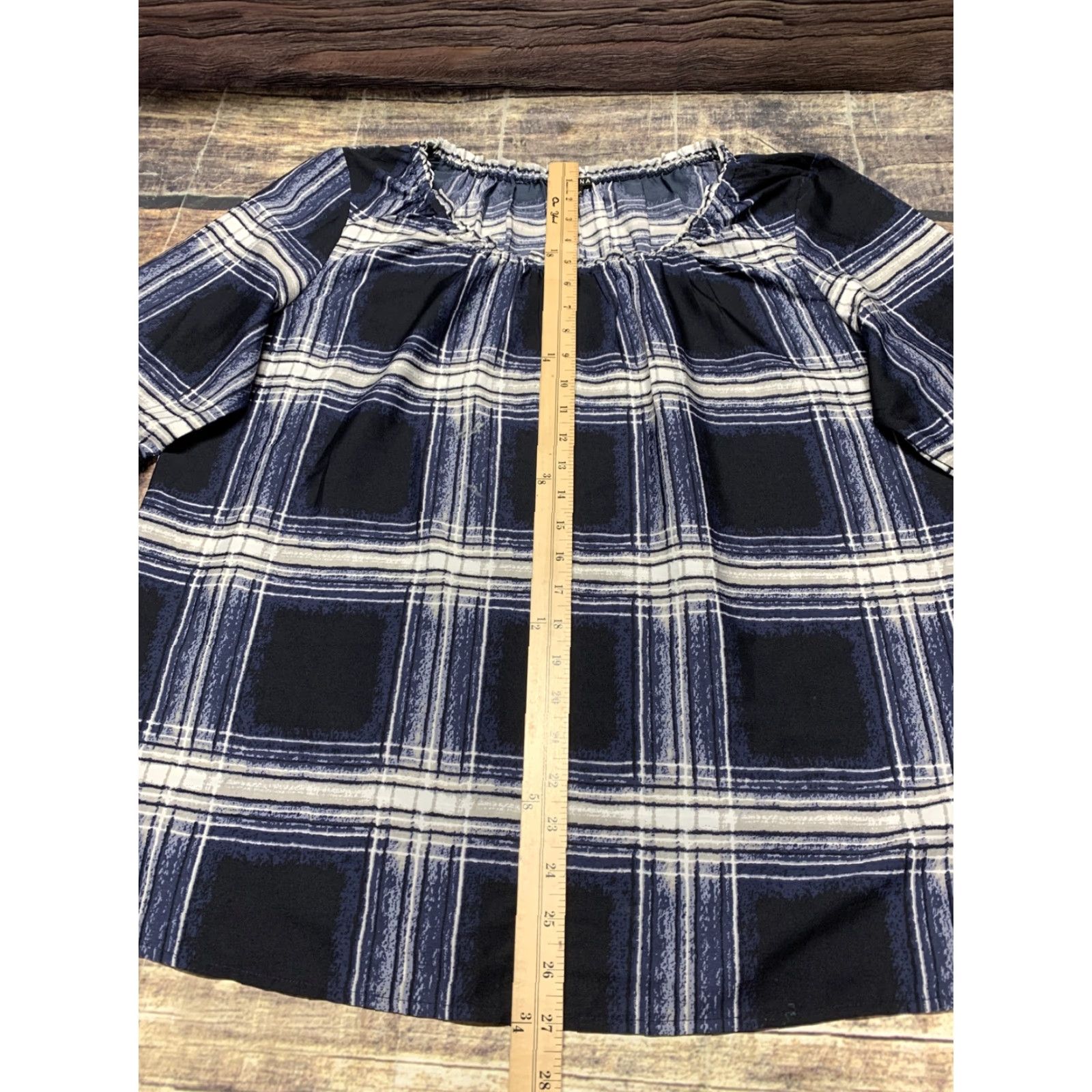 Vintage Hanna Blouse Shirt Blue White 3/4 Sleeve Bell 3" Side Slits L Womens Vintage No 100% Polyester Tunic Casual Size L / US 10 / IT 46 - 3 Thumbnail