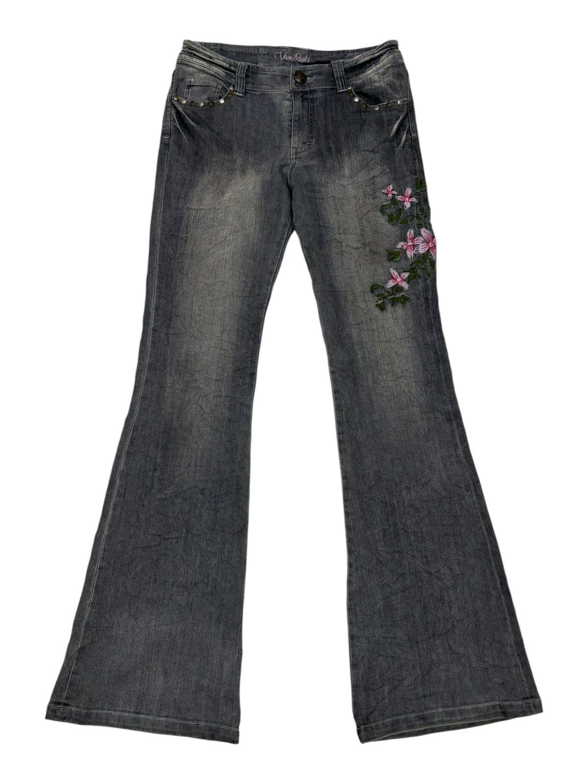 Tornado Mart Flare Jeans Viva Presto Embroidery Faded Black Bootcut Jeans Size US 28 / EU 44 - 7 Thumbnail