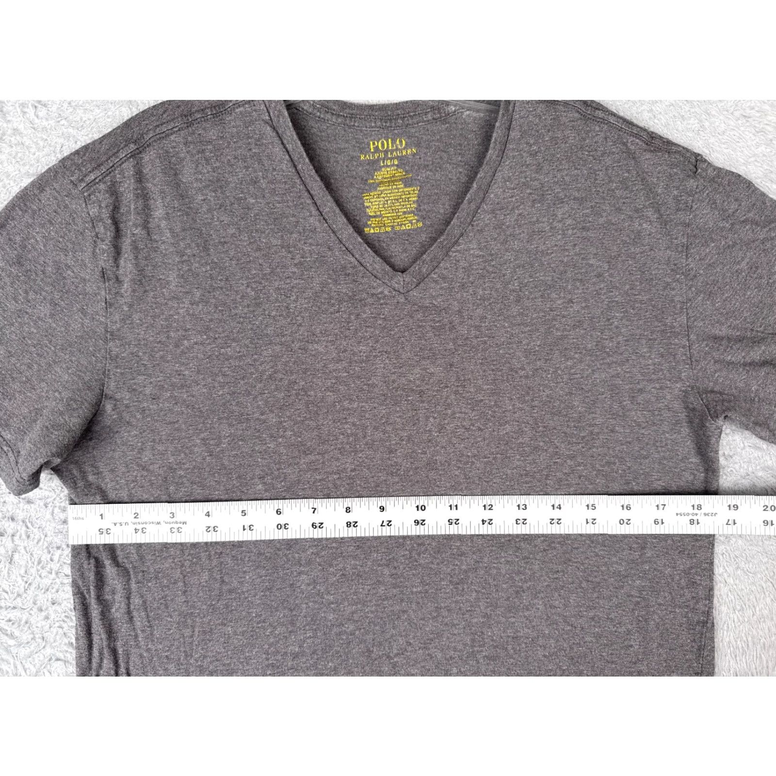 Ralph Lauren Polo Ralph Lauren Shirt Men Large Gray Short Sleeve V-Neck 100% Cotton Slim Fit Size US L / EU 52-54 / 3 - 7 Thumbnail