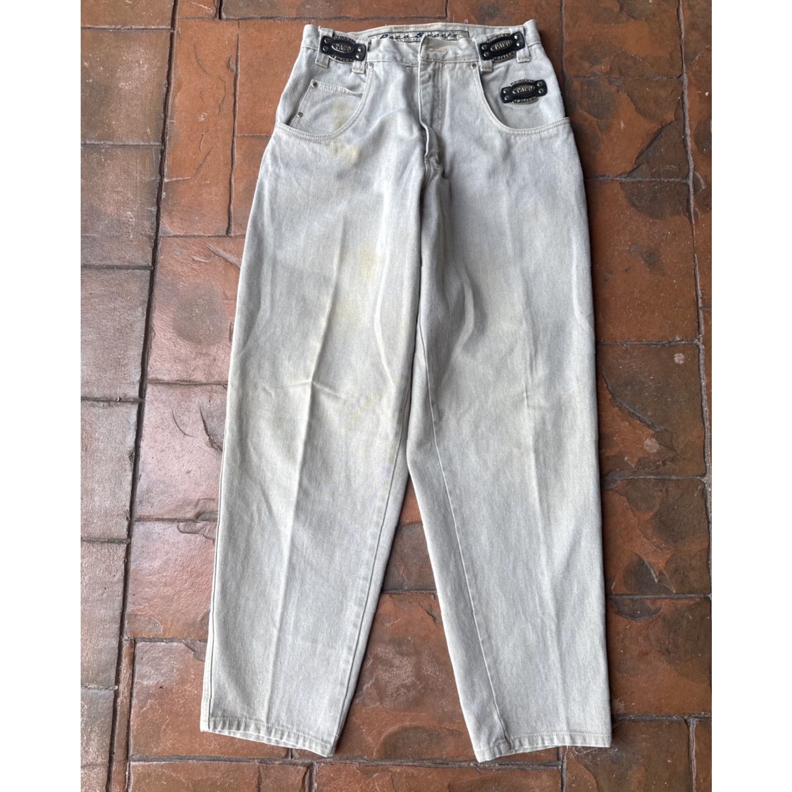 Vintage VINTAGE Paco Baggy Jeans Men 31x32 Hip Hop Skater Grunge Tapered Denim 31 Beige Cotton PACO Jeans Men Size US 31 - 2 Thumbnail