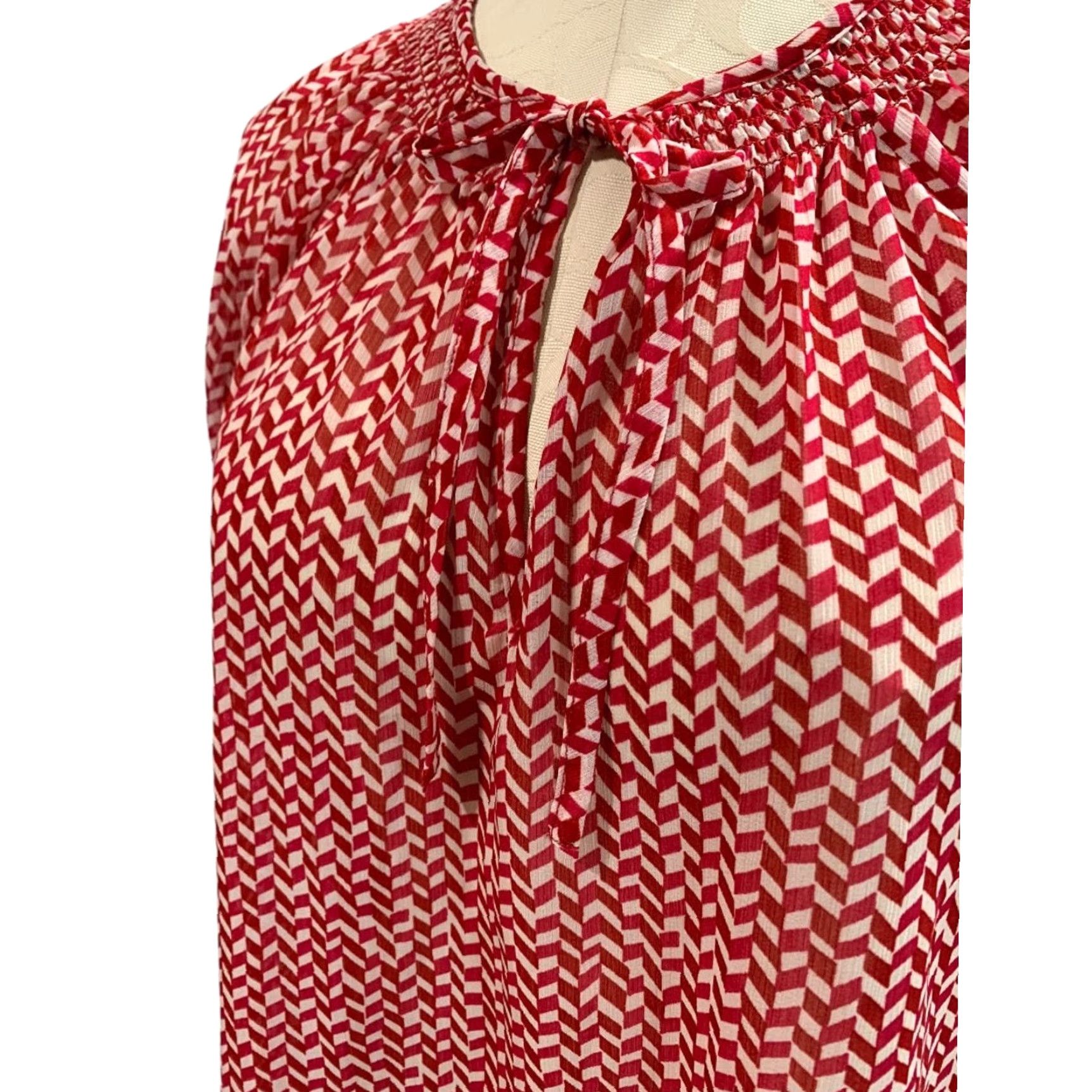 Gap Gap Womens Blouse Medium Peasant Style Sheer Shirt Red White Size M / US 6-8 / IT 42-44 - 4 Thumbnail