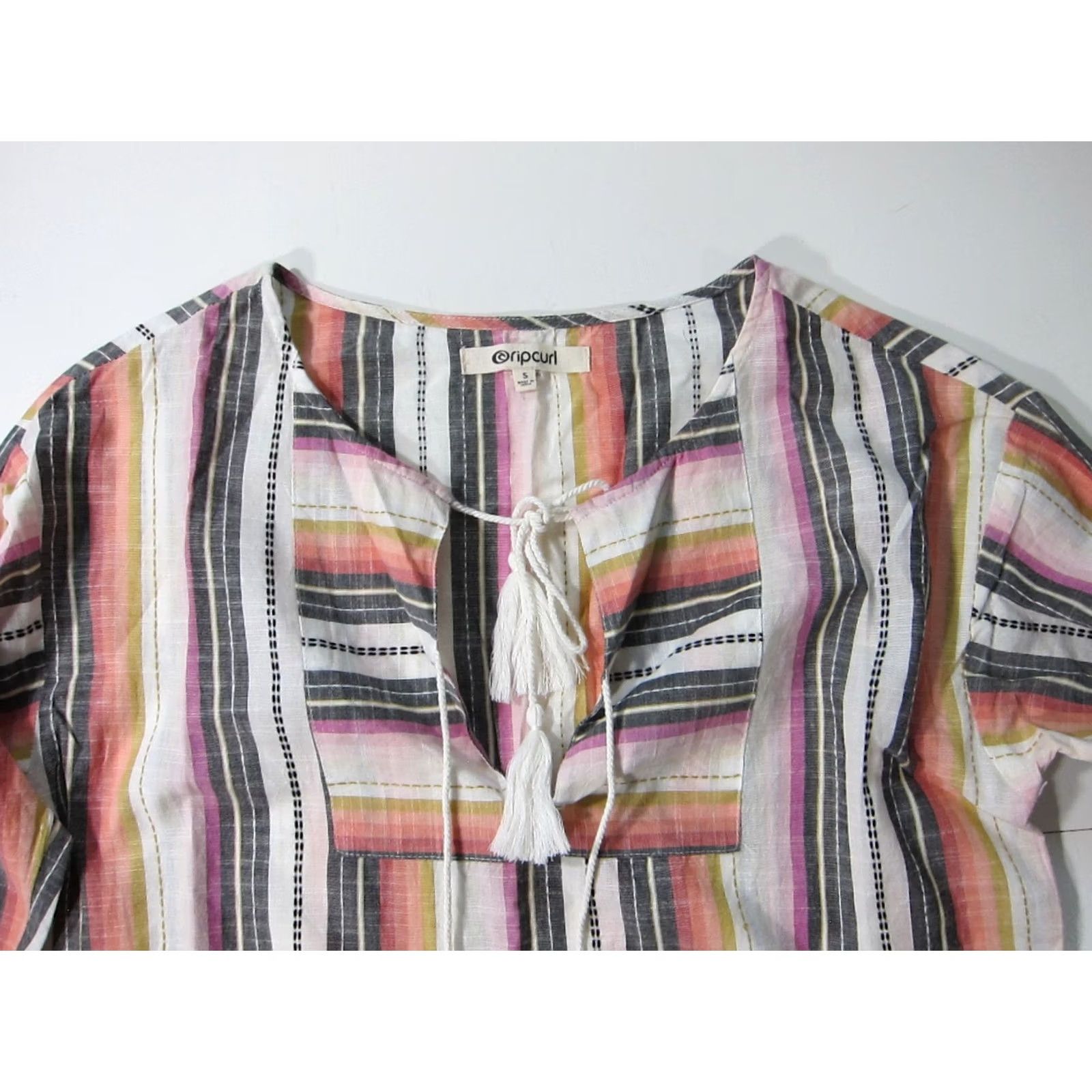 Rip Curl Ripcurl 100% Cotton Purple Pink White Stripe Long Sleeve Pocket Tunic Blouse Small Size S / US 4 / IT 40 - 3 Thumbnail