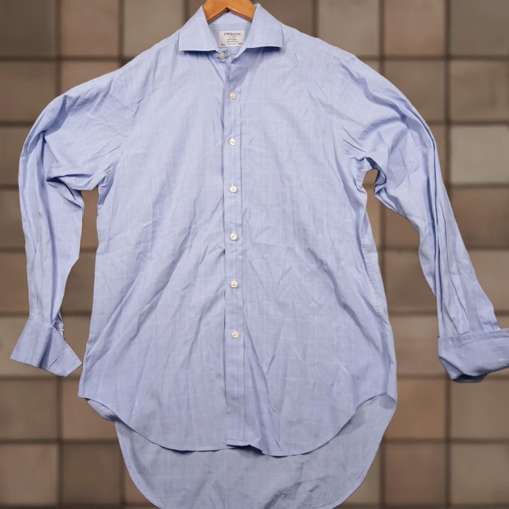 Vintage T.M.Lewin Shirt Mens 15.5 Blue Plaid Spread Collar Long Sleeve 100% Cotton Dress Shirts Size 42R - 1 Thumbnail