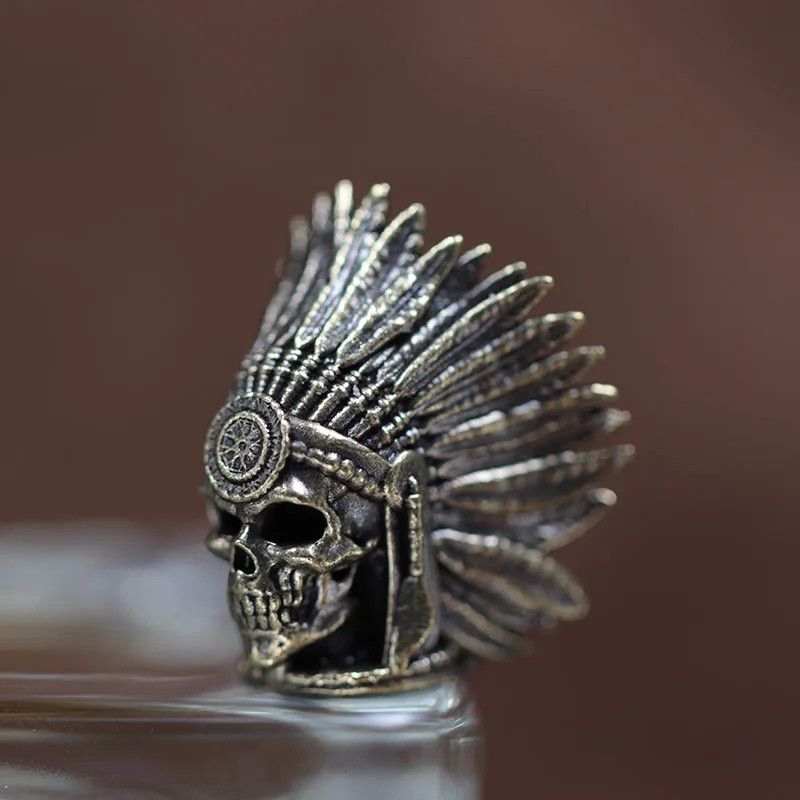 Handmade 2Pcs Tribal Chief Skull Knife Beads Paracord Zipper Charms Size ONE SIZE - 1 Thumbnail