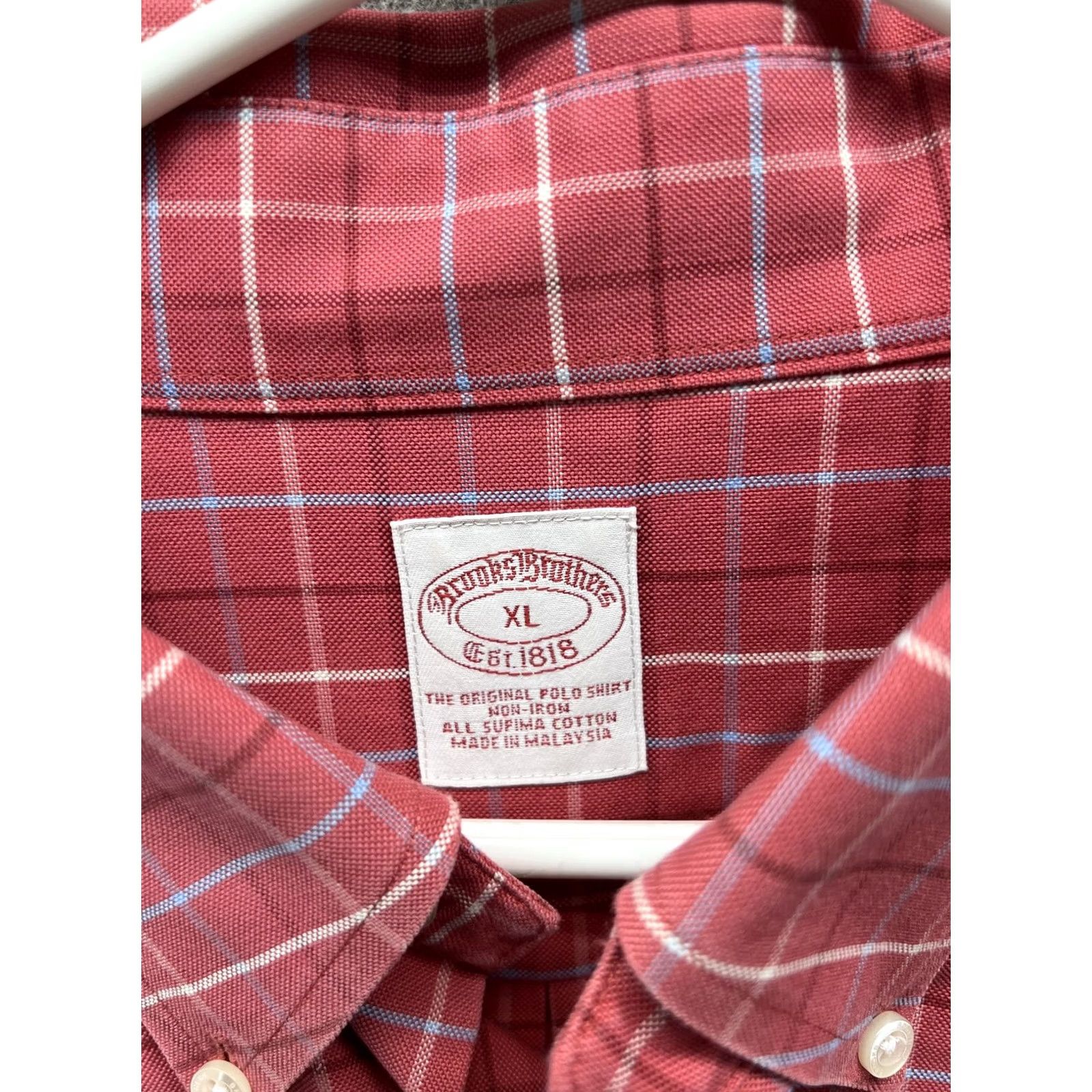 Brooks Brothers Brooks Brothers Dress Shirt Mens XL Red Plaid Non Iron Supima Cotton Long Sleeve Size 46R - 5 Thumbnail