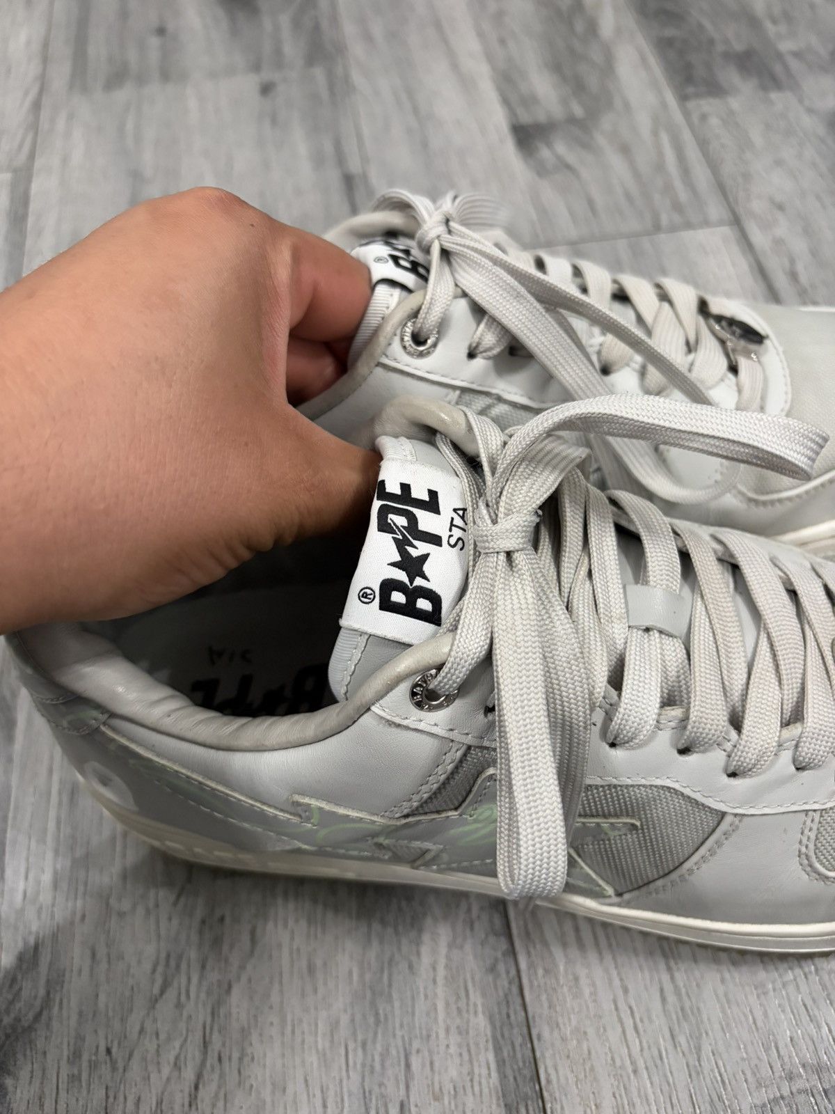 Bape BAPESTA #1 M2 Light Grey Leather Sneakers Size US 10 / EU 43 - 5 Thumbnail