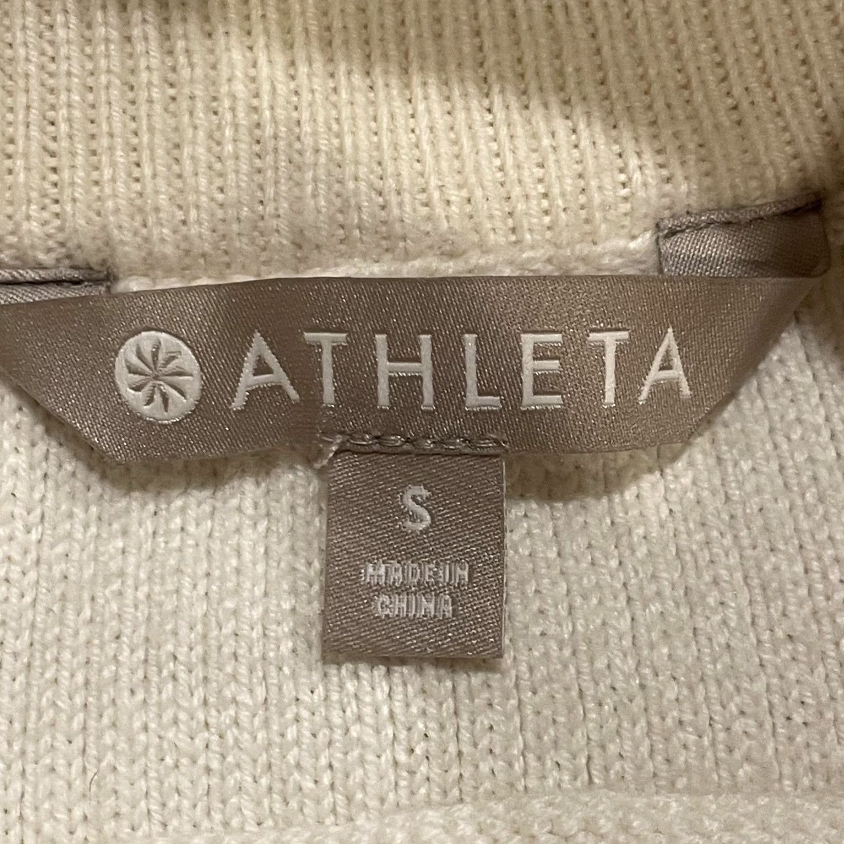 Athleta Athleta Sweater Womens S Turtleneck Ribbed Knit White Chevron Panel Raglan Sleeve Cream Merino Wool Polyester Spandex Size S / US 4 / IT 40 - 5 Thumbnail