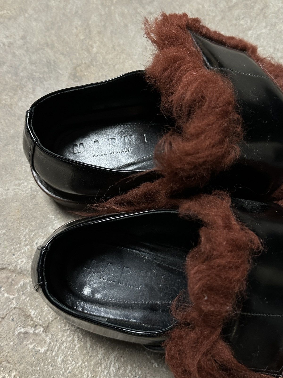 Marni Marni Leather Faux Fur Trim Oxfords Maroon Burgundy Black Size US 7.5 / IT 37.5 - 5 Thumbnail