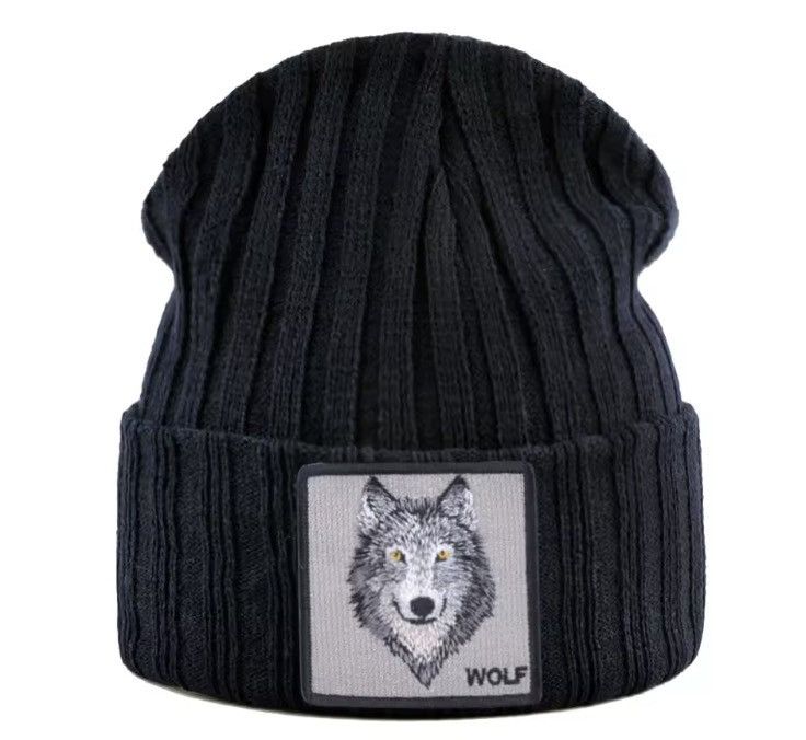 Japanese Brand Embroidered Wolf Patch Ribbed Beanie Size ONE SIZE - 1 Thumbnail